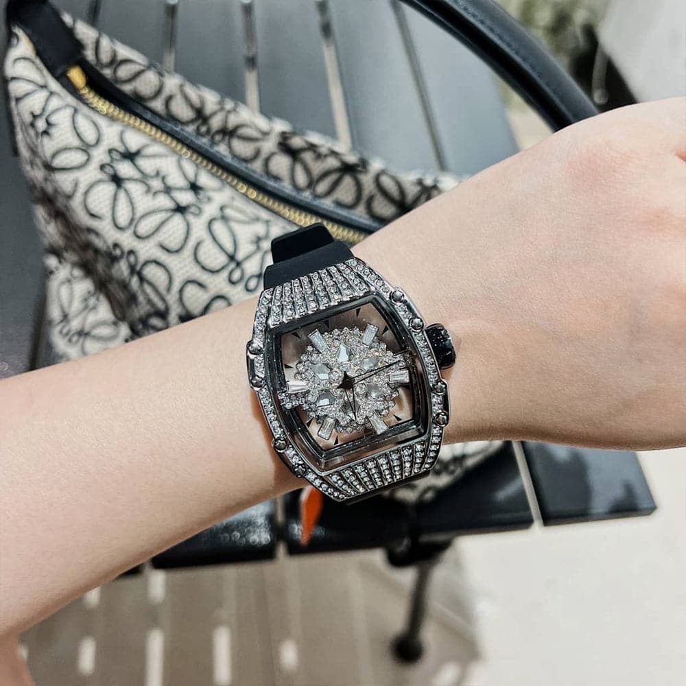Aries Gold Crystal Dial Black Silicone Strap Women's Watch L 5044 SW BK - Elegant Fashion Accessory for Daily Wear & Special Occasions