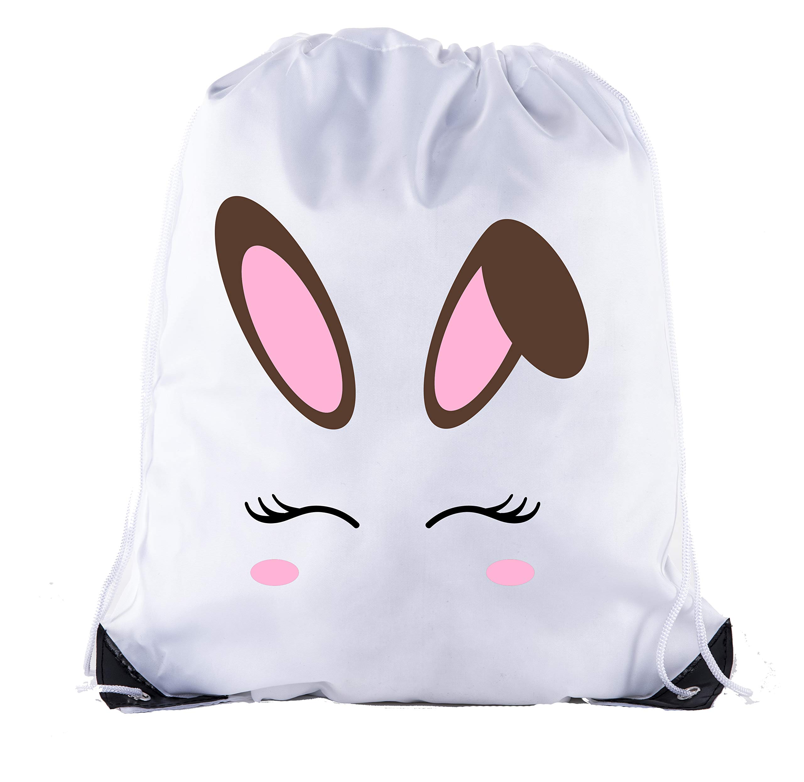 Easter Basket Bags - Bulk Drawstring Backpacks for Easter Party Favors & Goodie Bags - Cute Bunny Face Design - Perfect for Easter Egg Hunts, Classroom Treats & Spring Celebrations