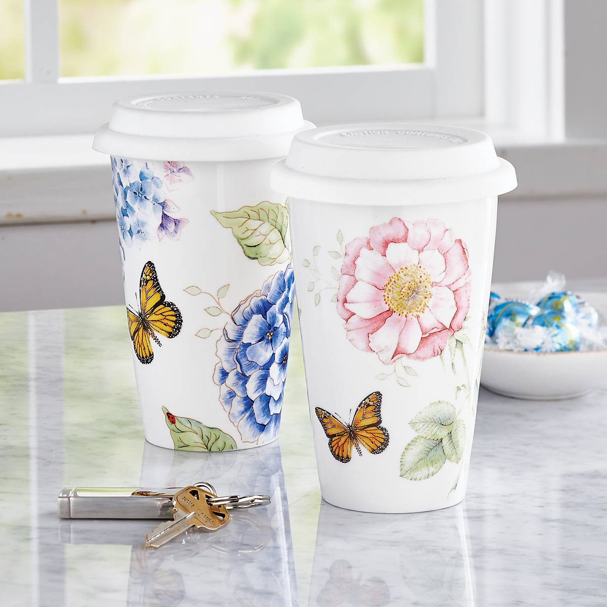 Butterfly Meadow Insulated Travel Mug - Leak-Proof Stainless Steel Coffee Thermos for Hot & Cold Drinks - Perfect for Commuting, Camping, and Office Use