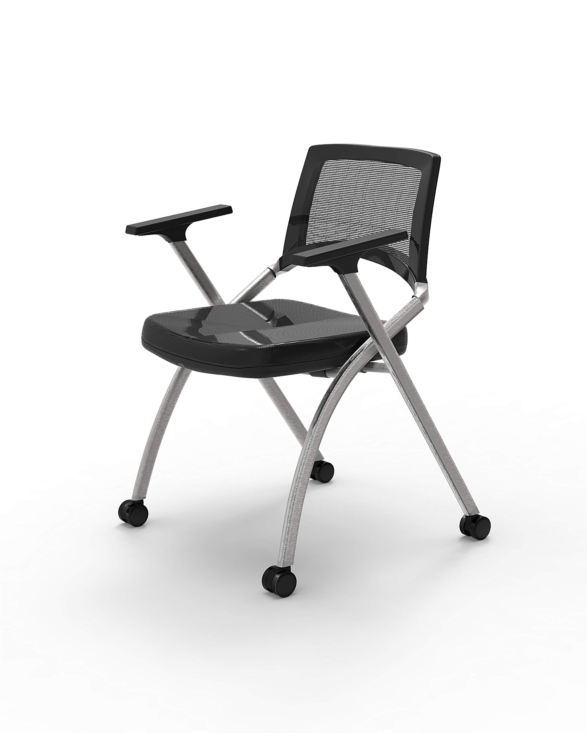 6-Person Folding Conference Table Set with 12 Task Chairs & Modesty Panels - Beechwood Classroom Furniture for Training, Meetings & Seminars - Connectable Tables with Space-Saving Fold & Nest Design - Perfect for Office, School & Event Spaces