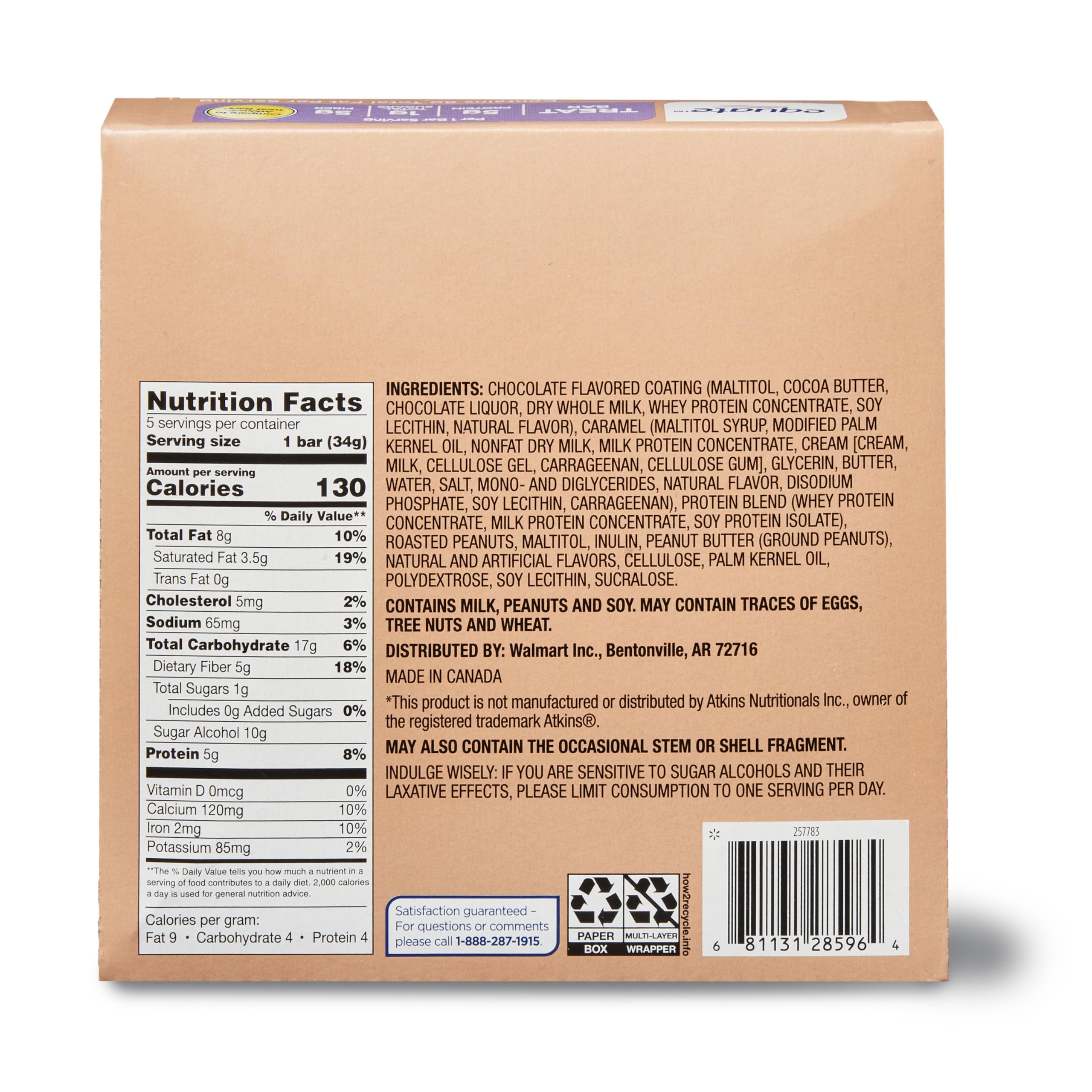 Equate Caramel Nut Treat Bar - 5 Count Pack | Healthy Snack for Energy & On-the-Go | Perfect for Office, Hiking & Gift Giving