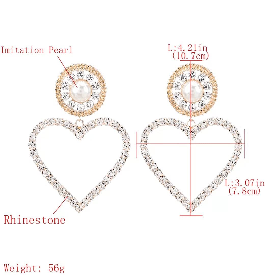 Wiwpar Large Rhinestone Heart Hoop Earrings - Sparkling Love Heart Drop Earrings for Women in Gold | Perfect for Valentine's Day, Date Night & Special Occasions