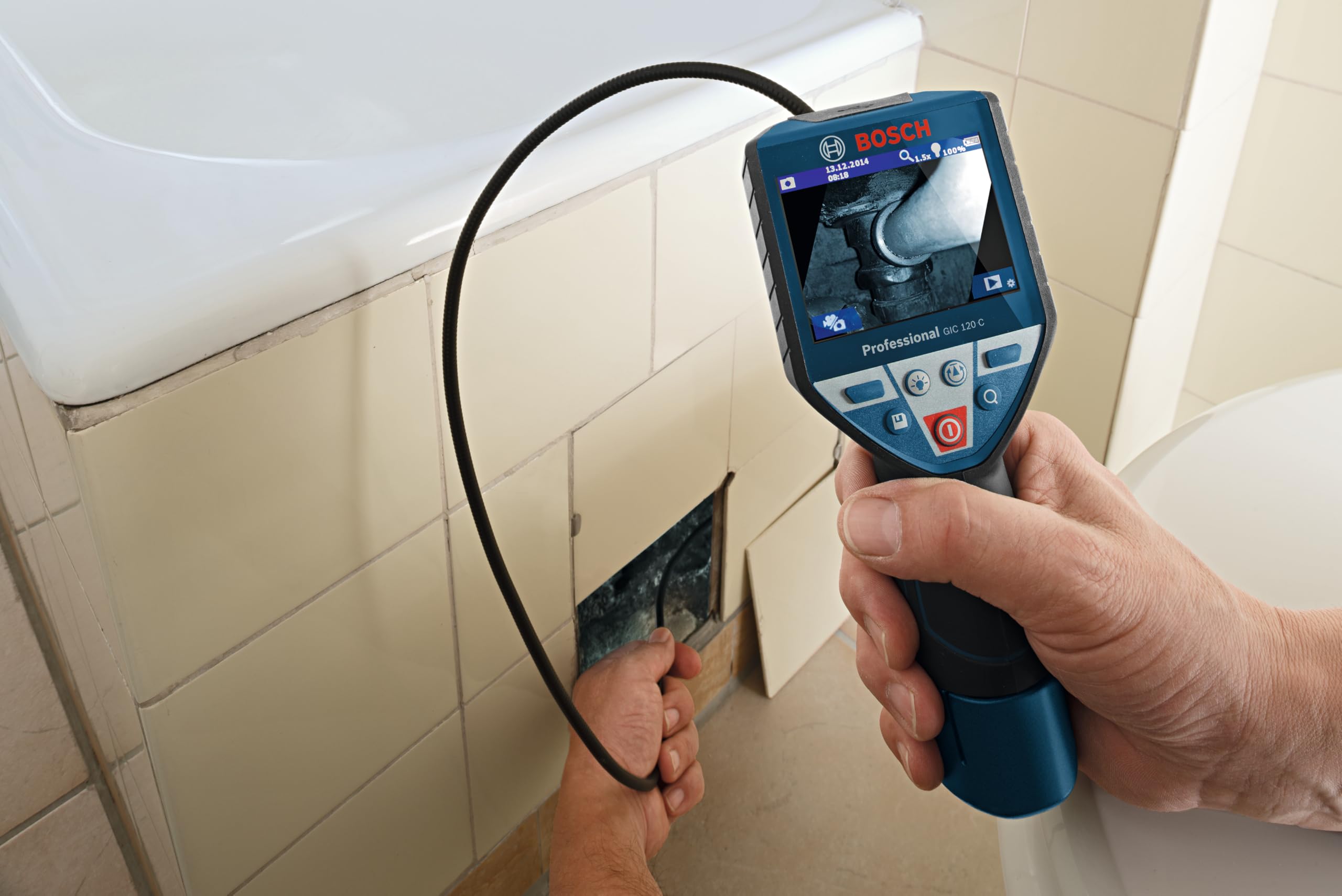 Bosch Professional 8.5mm Inspection Camera Head - Compatible with GIC Series, 1.2m Length, 8.5mm Diameter - Perfect for Plumbing, HVAC & Automotive Diagnostics