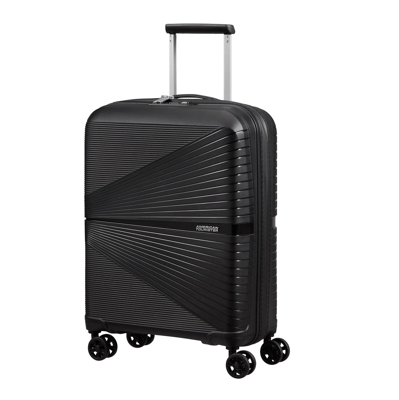 American Tourister Airconic 55cm 4-Wheel Carry-On Hard Shell Luggage - Black | Perfect for Business Travel & Weekend Getaways