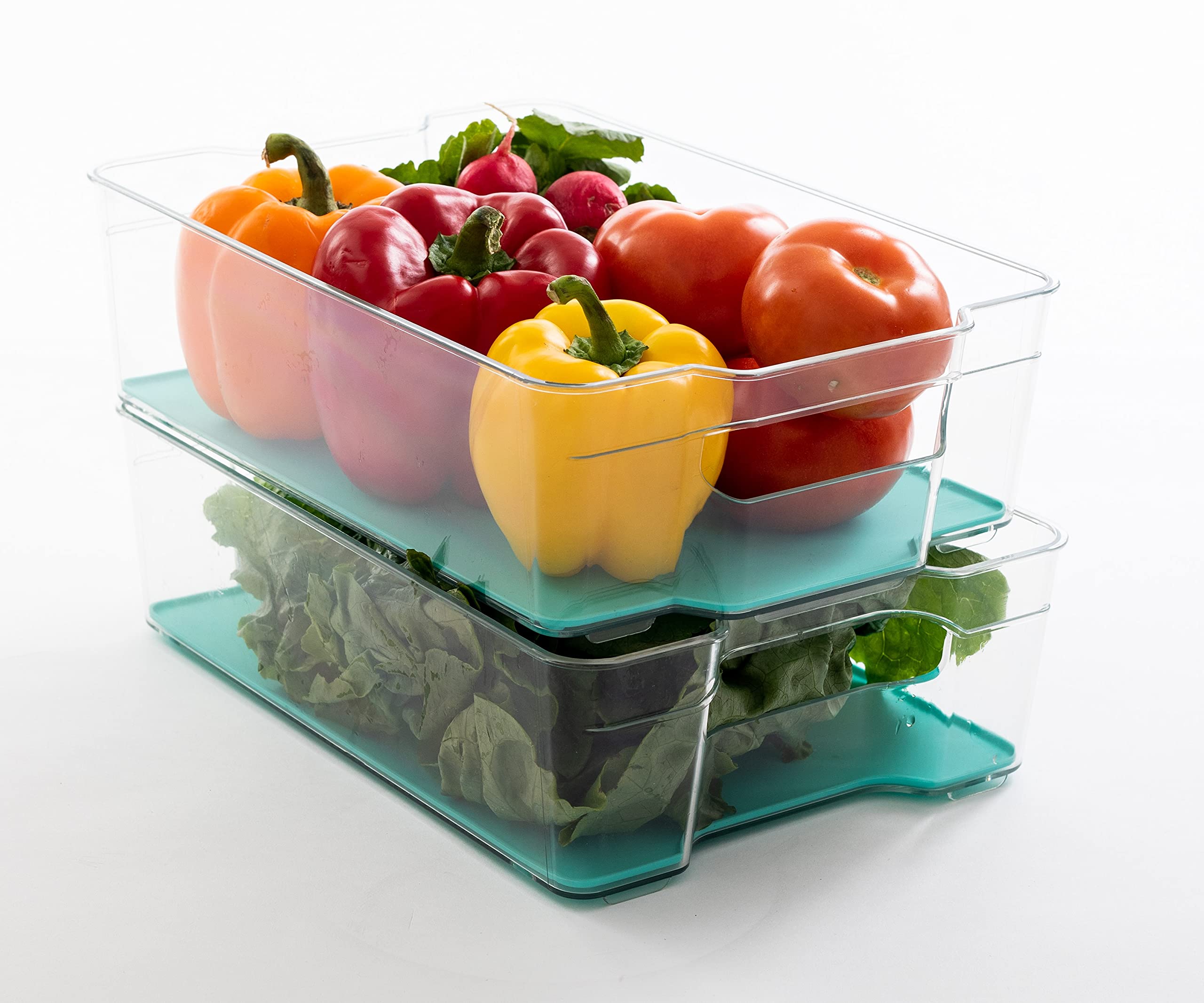 SP Design Home Solutions Non-Slip Plastic Storage Bins - 2 Pack Large Fridge & Pantry Organizers for Kitchen Organization | Perfect for Refrigerator Shelves, Cabinet Storage & Food Container Arrangement