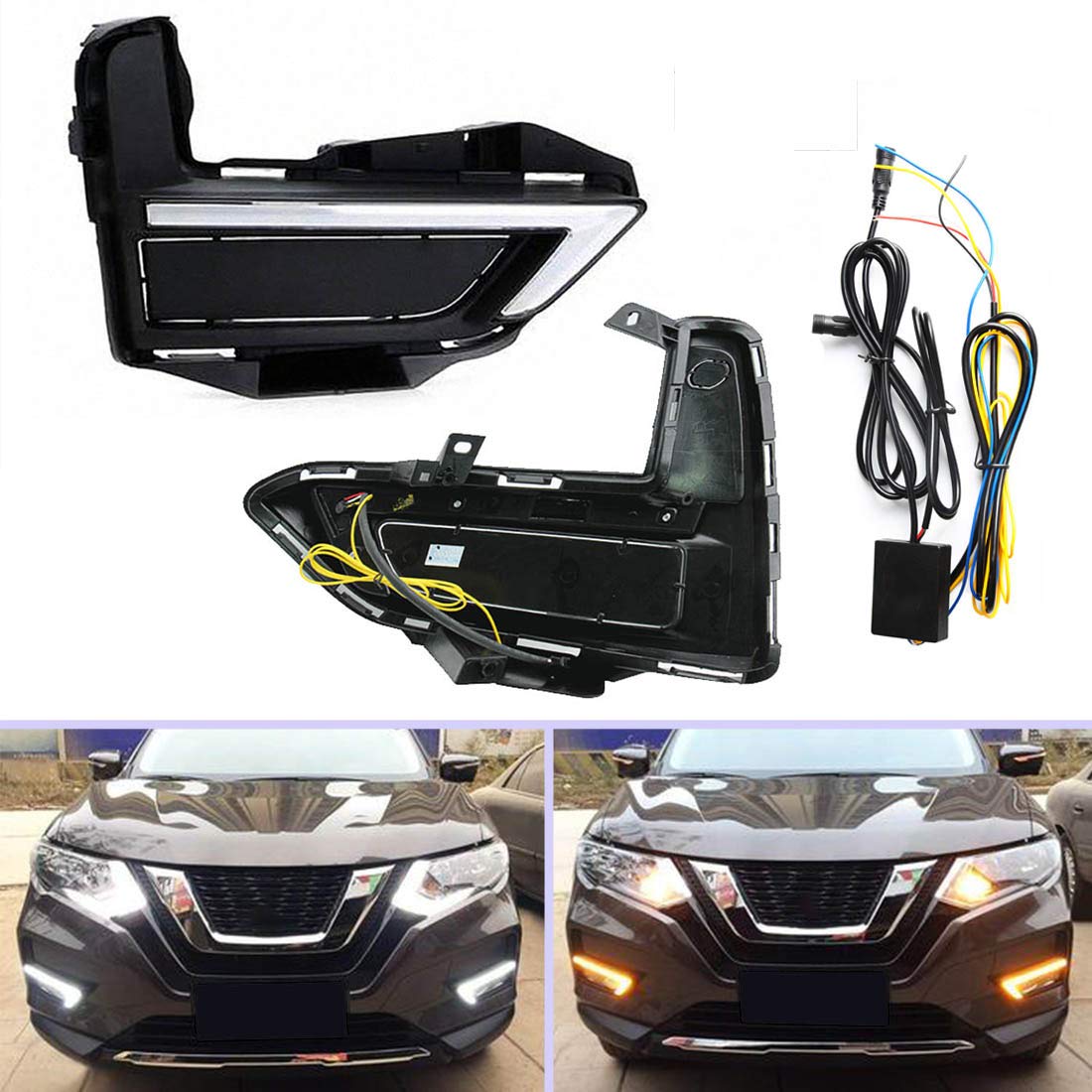 2017-2019 Nissan Rogue LED Fog Lights Replacement - Amber DRL Daytime Running Lights with Black Bezel | Perfect for Night Driving & Enhanced Visibility