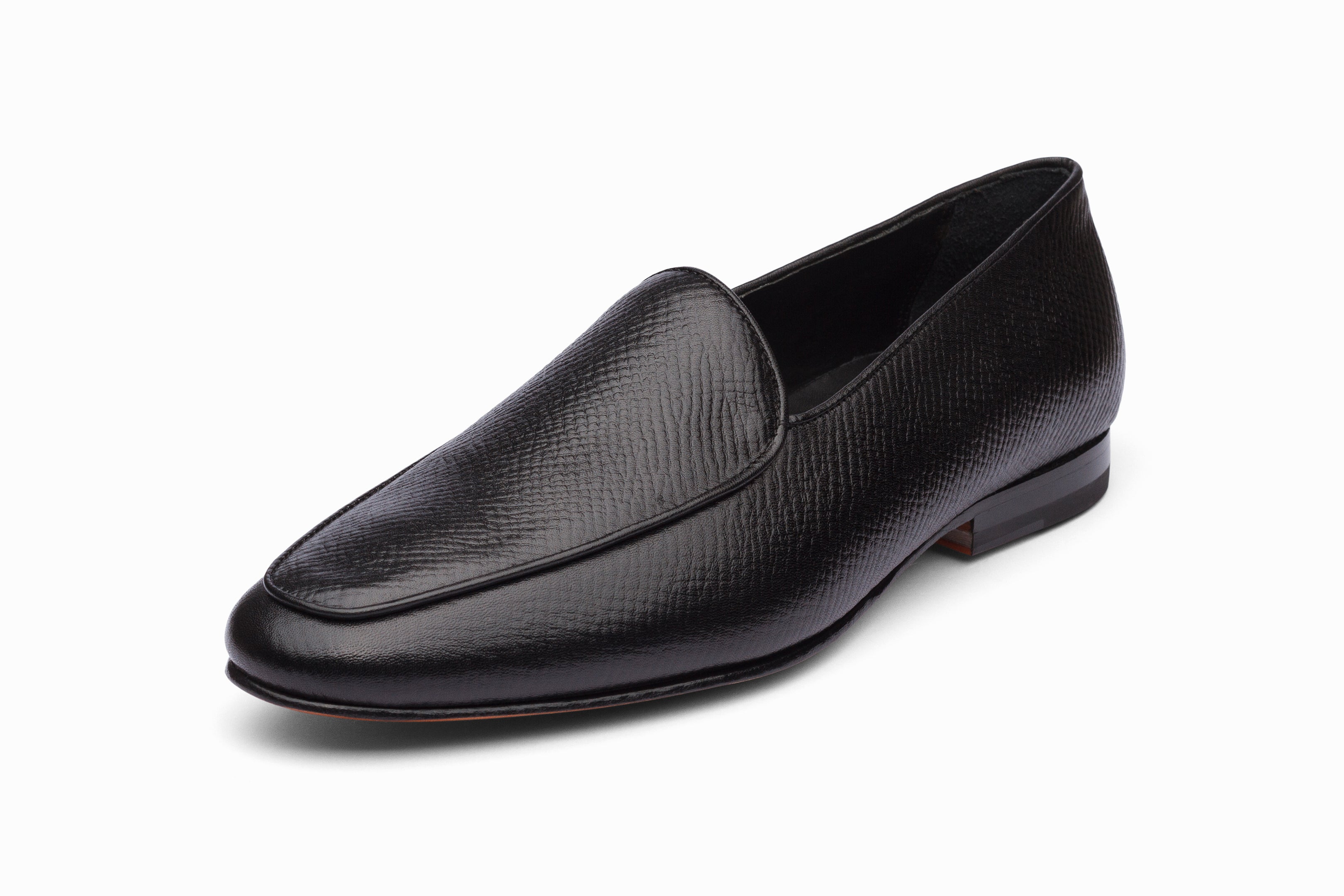 Premium Belgian Loafers for Men - Black Hatch Grain Leather Slip-On Dress Shoes | Comfortable & Stylish for Business, Office & Formal Occasions