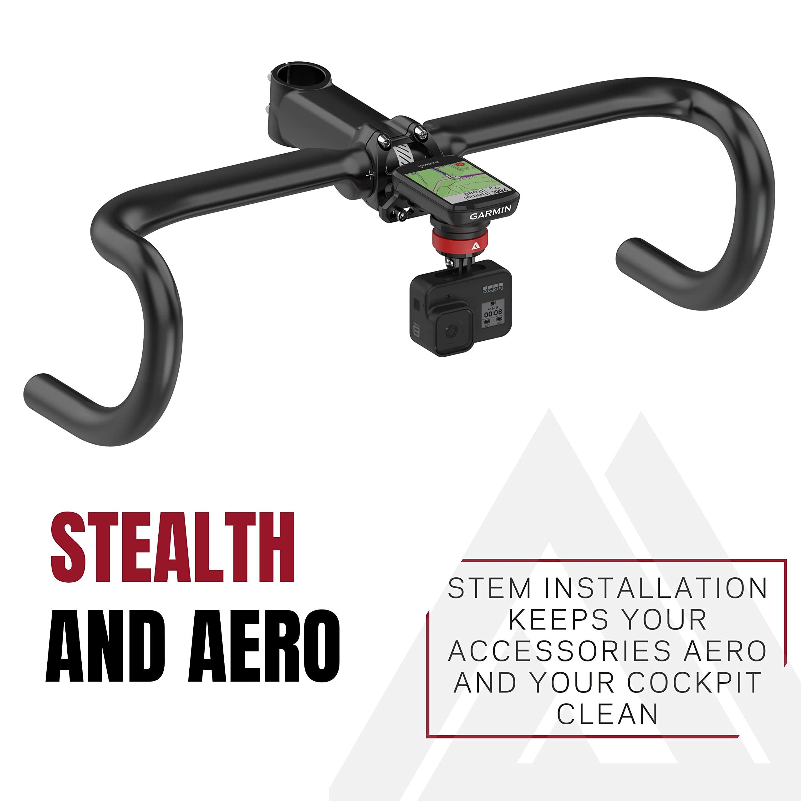 KOM Cycling Quick Release Stem Mount - Compatible with Wahoo Elemnt Roam, Elemnt Bolt v2 & Garmin Edge 1040 Bike Computers - GoPro Accessory Mount for Action Cameras - Perfect for Road Cycling, Mountain Biking & Adventure Sports