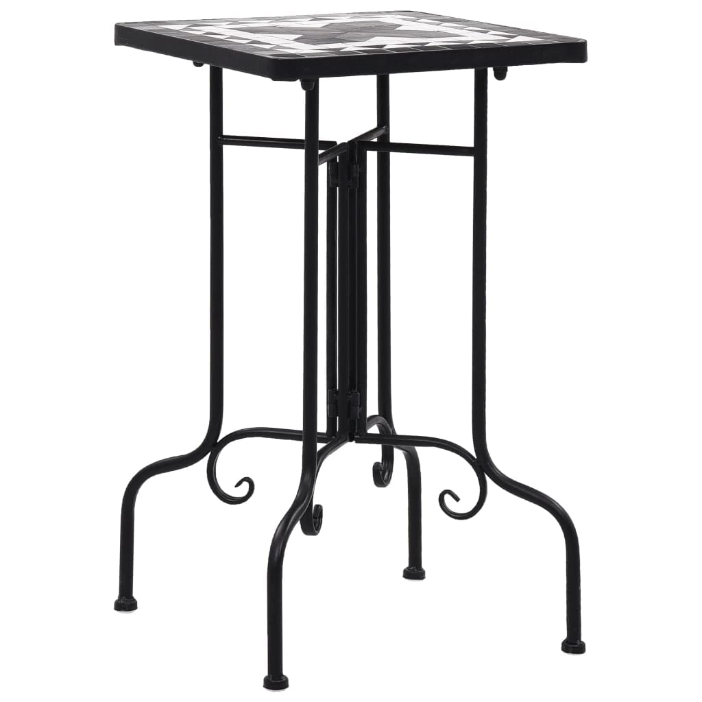 Black and White Ceramic Mosaic Side Table - Nightstand, Coffee Table, End Table with Snack Storage for Living Room, Bedroom & Office Use