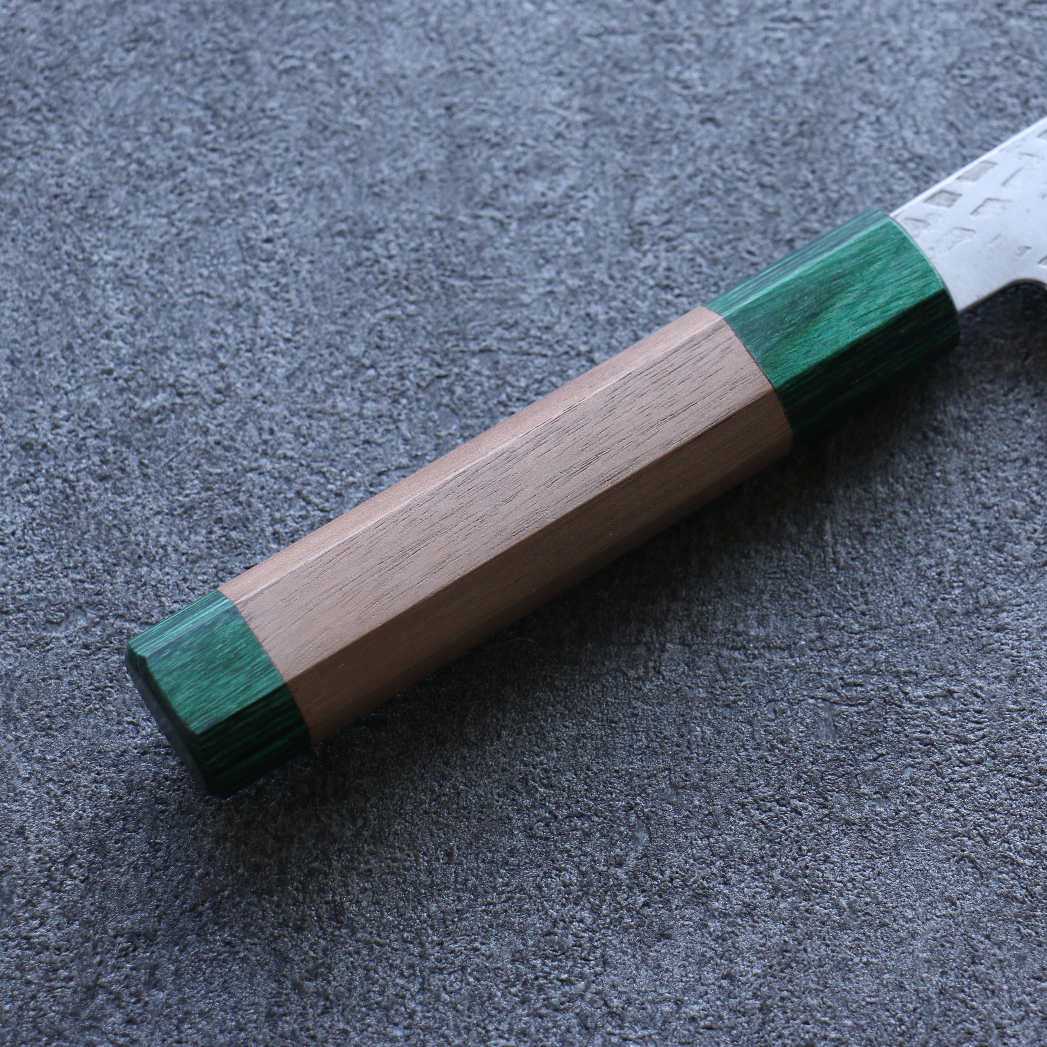 Premium Seisuke Silver Steel No.3 Hammered Santoku Knife 165mm - Japanese Chef Knife with Walnut & Double Green Pakka Wood Handle - Perfect for Slicing, Dicing & Chopping Vegetables, Meat & Fish