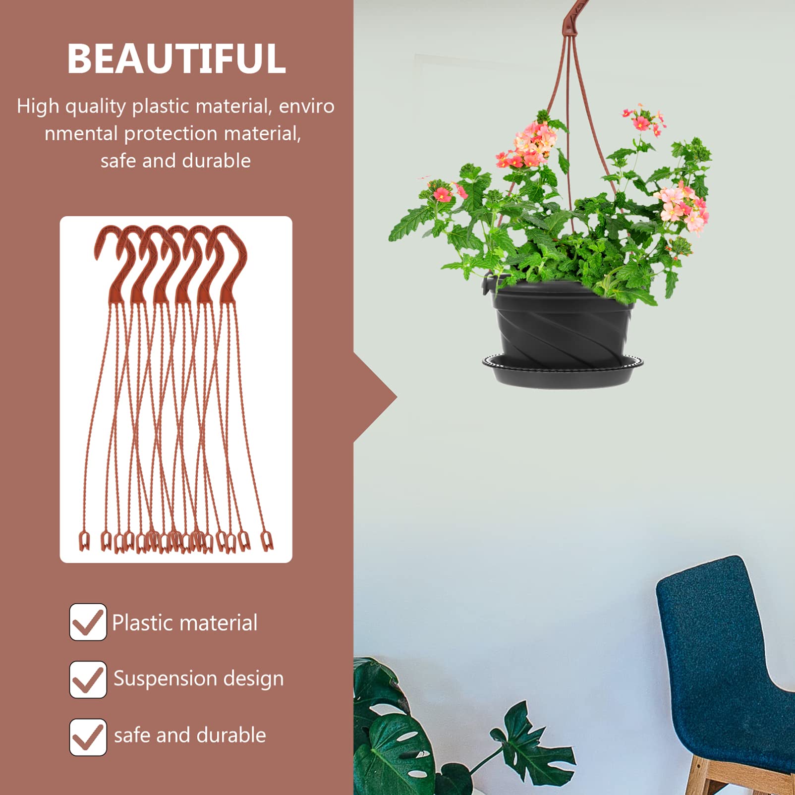 50-Pack Heavy Duty Plastic Hanging Hooks for Plants - Cabilock Garden & Indoor Pot Hangers, Flower Stand Hooks, Wall Mount Plant Holders - Perfect for Balcony, Patio, Home Decor and Vertical Gardening