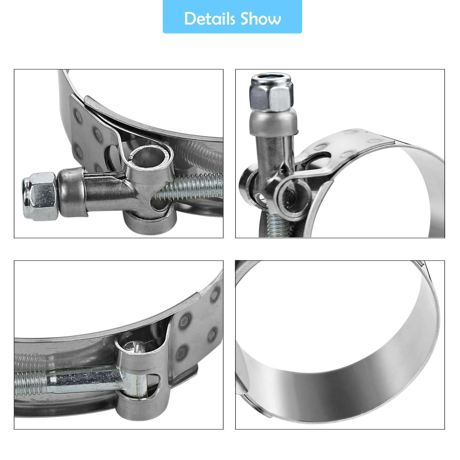 4 Pack 1-3/16 Inch T-Bolt Hose Clamps - Stainless Steel Turbo Intake & Intercooler Clamps (38-40mm Working Range) for Automotive, Marine & Industrial Applications