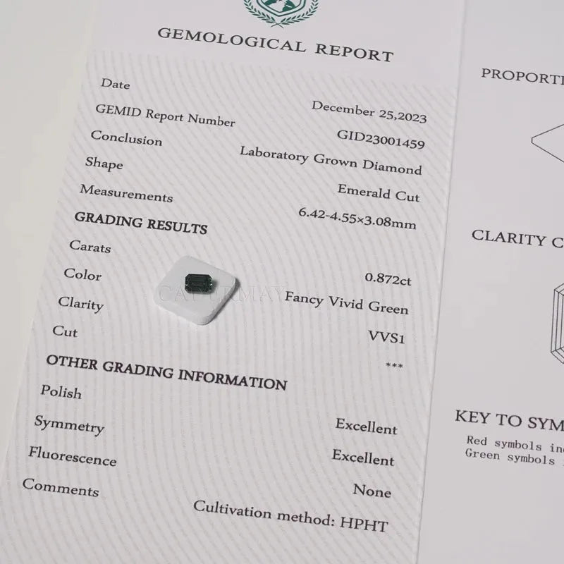 1CT CADERMAY Emerald Cut VVS1 Clarity HPHT Lab Grown Diamond - Vivid Green Loose Stone with Certificate for Jewelry Making | Engagement Rings, Necklaces & Custom Jewelry Design