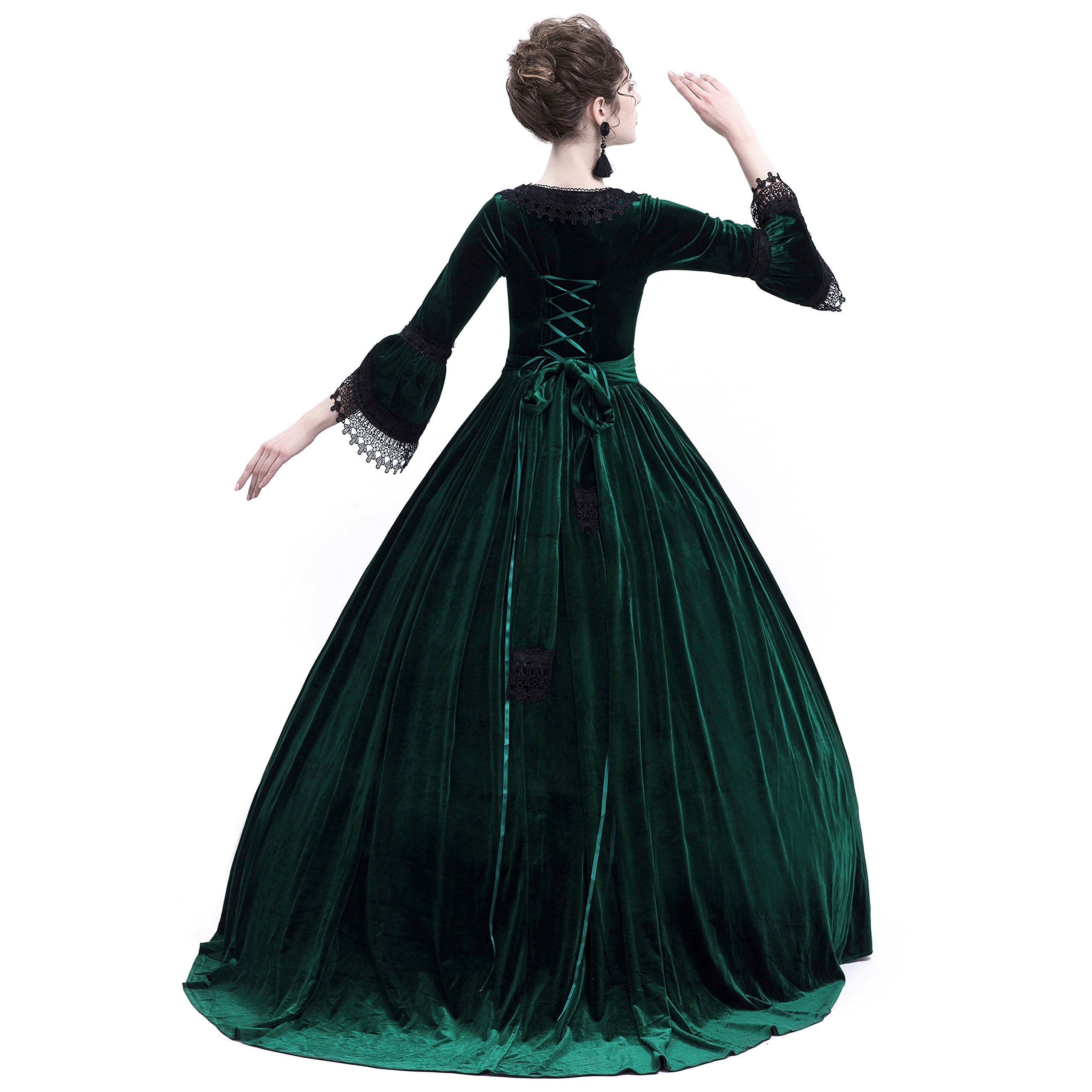 Velvet Marie Antoinette Queen Theatrical Victorian Ball Gown Tea Party Dress - XS Green | Elegant Historical Costume for Renaissance Fairs, Cosplay & Themed Events