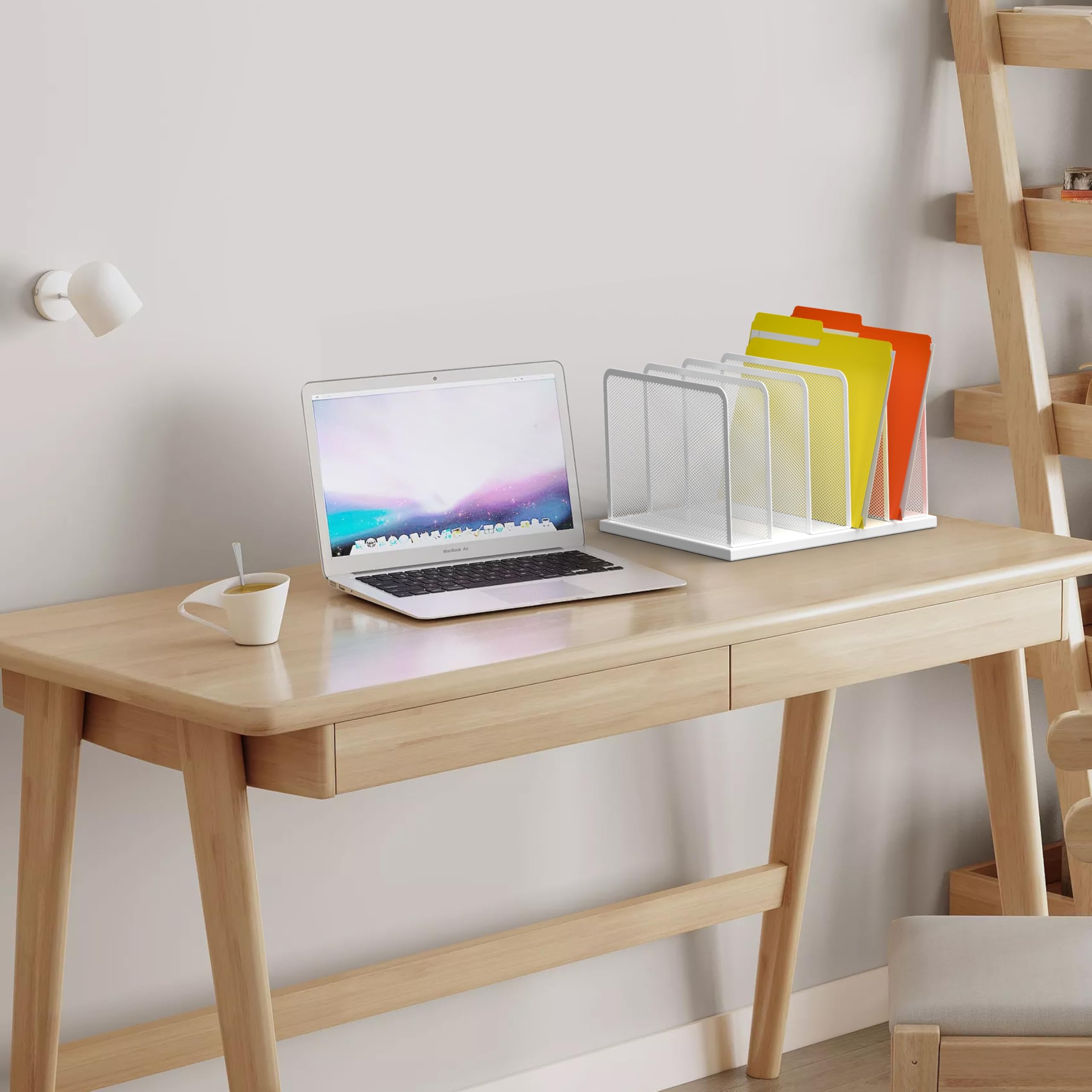 Kuntine.B Mesh Desk File Organizer - 5-Section Upright Desktop File Sorter for Office Documents, Papers & Folders - Perfect for Home Office, Classroom & Workspace Organization (White, 1 Pack)