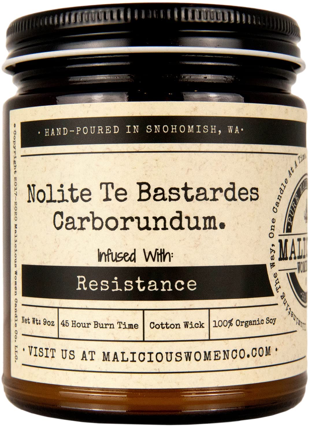 Nolite Te Bastardes Carborundum Rebel Rose Soy Candle - 9 oz All-Natural Scented Candle for Home, Meditation & Gift Giving | Malicious Women Candle Co