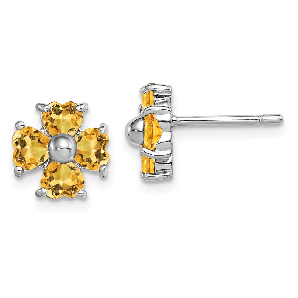 Sterling Silver Rhodium Plated Citrine Flower Stud Earrings for Women - Elegant Dainty Jewelry Gift for Birthday, Anniversary & Everyday Wear