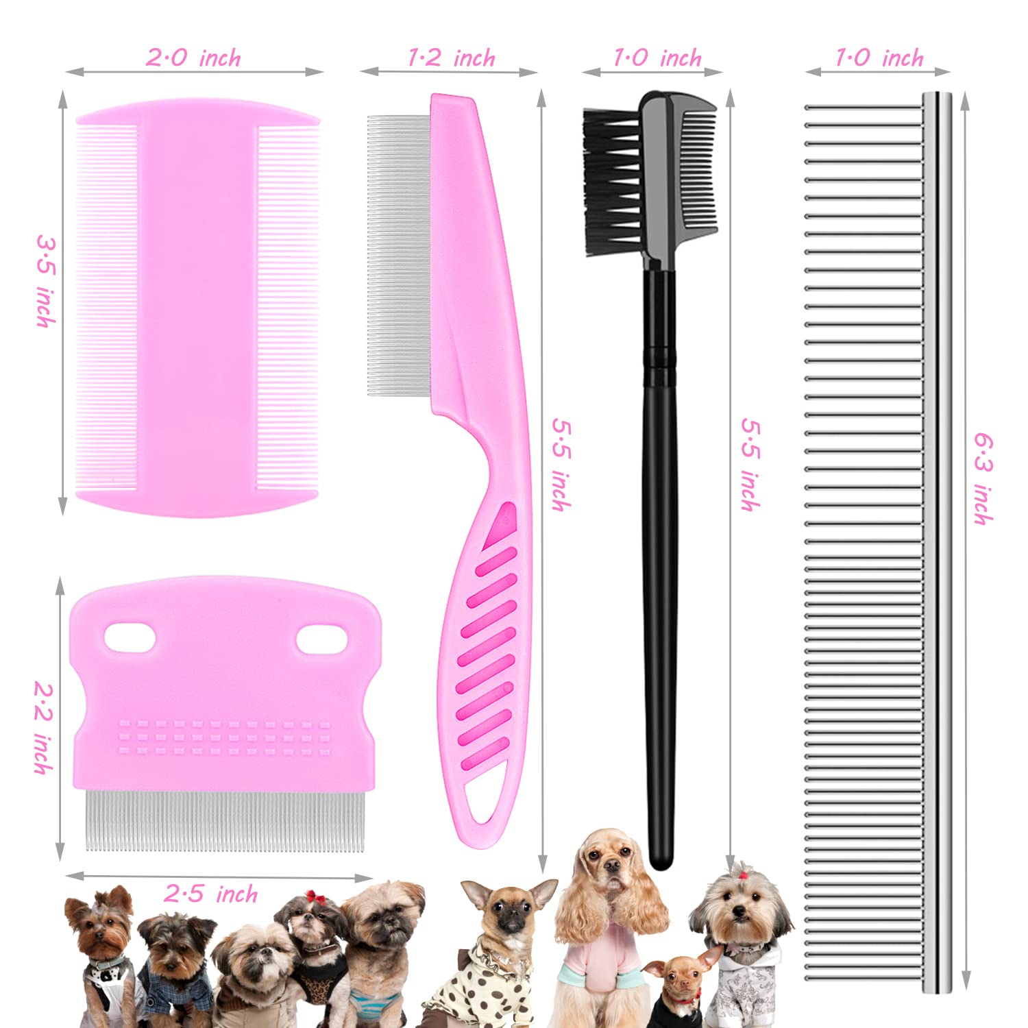 Premium 2-in-1 Metal Flea Comb for Cats & Dogs - Round Smooth Teeth Pet Grooming Comb for Lice, Tear Stains & Dander Removal - Detangles Hair & Removes Mucus Crust - Perfect for Daily Pet Care & Grooming Sessions (Pink)