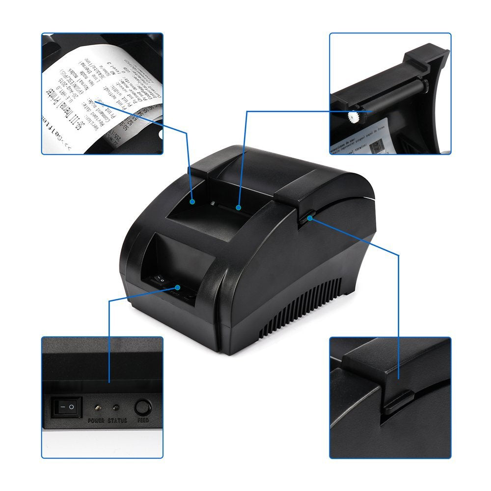 NT 5890K 58mm Thermal Receipt Printer for Retail, Restaurant & POS - Fast & Quiet Printing for Receipts, Labels & Barcodes