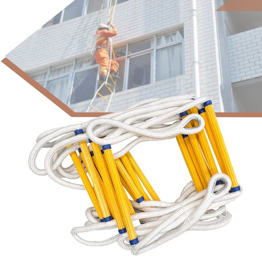 Fire Escape Rope Ladder - 20m Emergency Safety Ladder with Carabiners, 2000lbs Capacity, Flame Resistant for Home & Apartment Fire Safety - Perfect for 2nd/3rd Story Window Escape (Yellow)