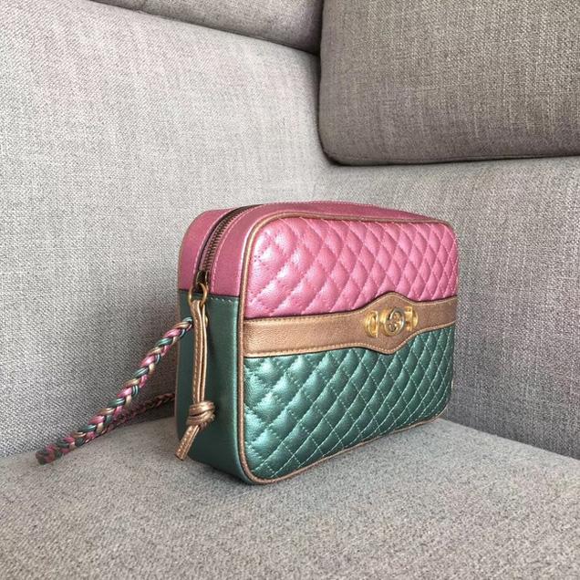Gucci Small Laminated Leather Shoulder Bag for Women - Blue & Pink Crossbody Purse, Perfect for Work, Travel & Evening Out