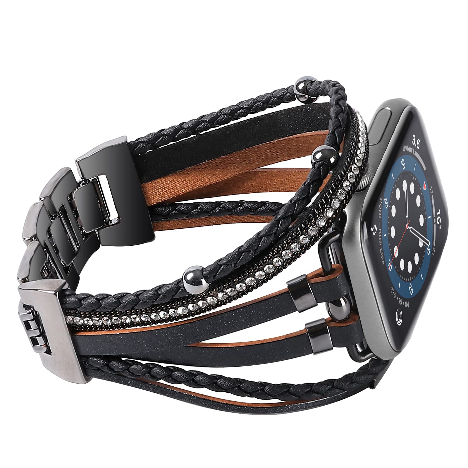 WONMILLE Genuine Leather Bands for Apple Watch 41mm 40mm 38mm 45mm 44mm 42mm 49mm - Boho Bracelet Strap Compatible with iWatch Series Ultra/10/9/8/7/6/5/4/3/2/1/SE - Stylish Multilayer Wrap Design for Women | Perfect for Work, Gym & Everyday Fashion Accessory