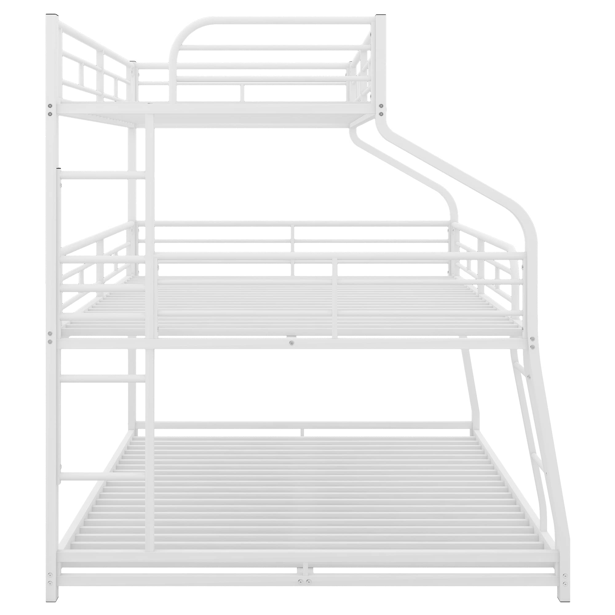 Twin XL/Full XL/Queen Size Triple Bunk Bed - Sturdy Metal Steel Bed Frame with Full-Length Safety Guardrails & Dual Ladder Options (White) | Perfect for Kids' Bedrooms, Dormitories, and Space-Saving Home Furniture