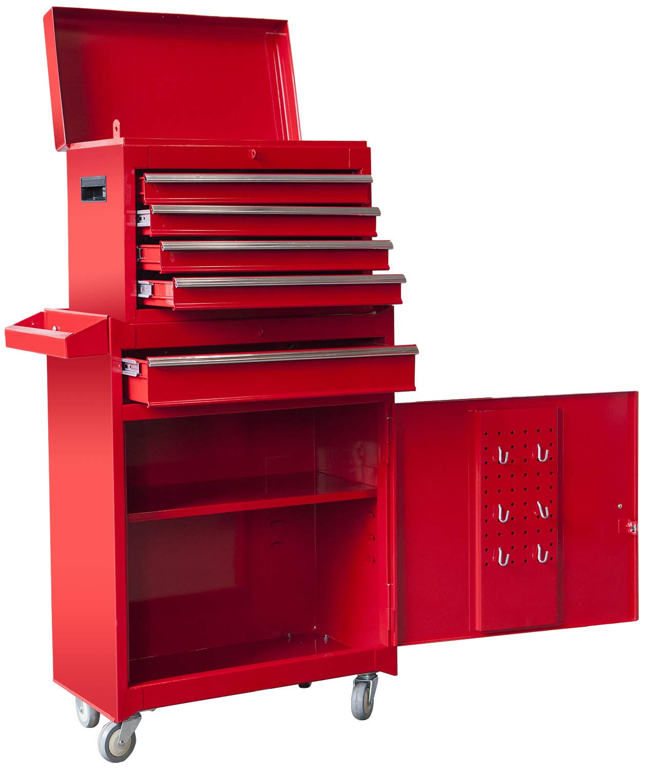 TCE ATBT1204T-RED Torin 4-Drawer Rolling Tool Chest with Detachable Storage Cabinet & Adjustable Shelf - Heavy Duty Garage Workshop Organizer (Red) - Perfect for Mechanics, DIY Enthusiasts & Home Improvement Projects