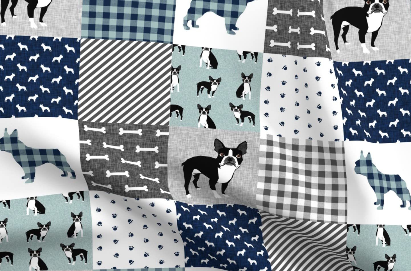 Terrier Dog Portrait Printed Minky Fabric - Blue Cheater Quilt Pet Patchwork Wholecloth Fat Quarter for Sewing Baby Blankets & Quilt Backing - Soft Plush Material for DIY Crafts, Nursery Decor & Cozy Pet Accessories