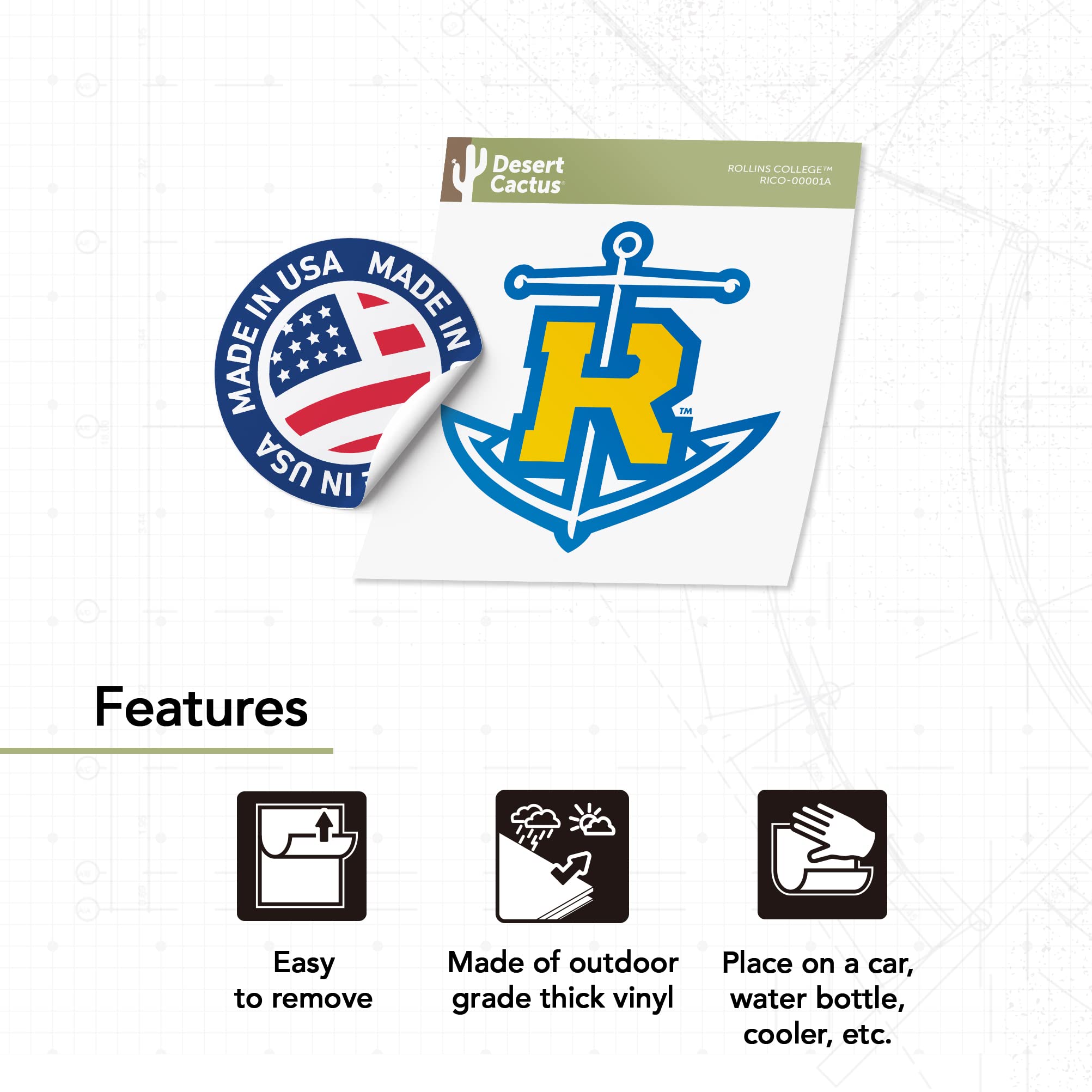 Desert Cactus Rollins College Sticker - Waterproof Vinyl Decal for Laptop, Water Bottle, Car, Scrapbook - Perfect for College Students, Dorm Decor & Gift Giving (IND 00001a)