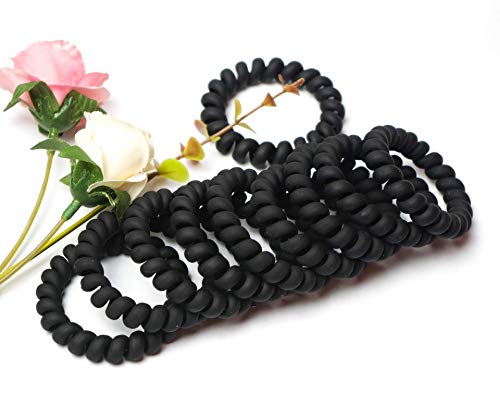 FAMEZA 10 Pack No Crease Spiral Hair Ties - Traceless Elastic Coil Hair Bands for Women & Girls | Phone Cord Style, Waterproof Hair Coils (Black) - Perfect for Workouts, Yoga, Swimming & Everyday Hairstyles