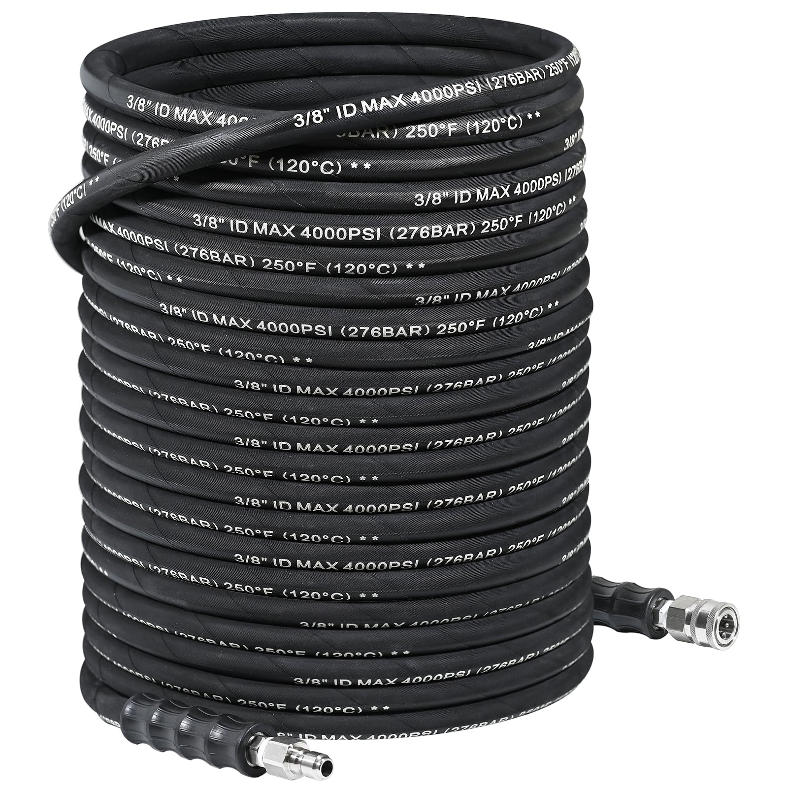 TOOLCY 3/8 Inch 4000 PSI Power Washer Hose - 150 FT Heavy Duty Rubber Pressure Washer Hose with 3/8