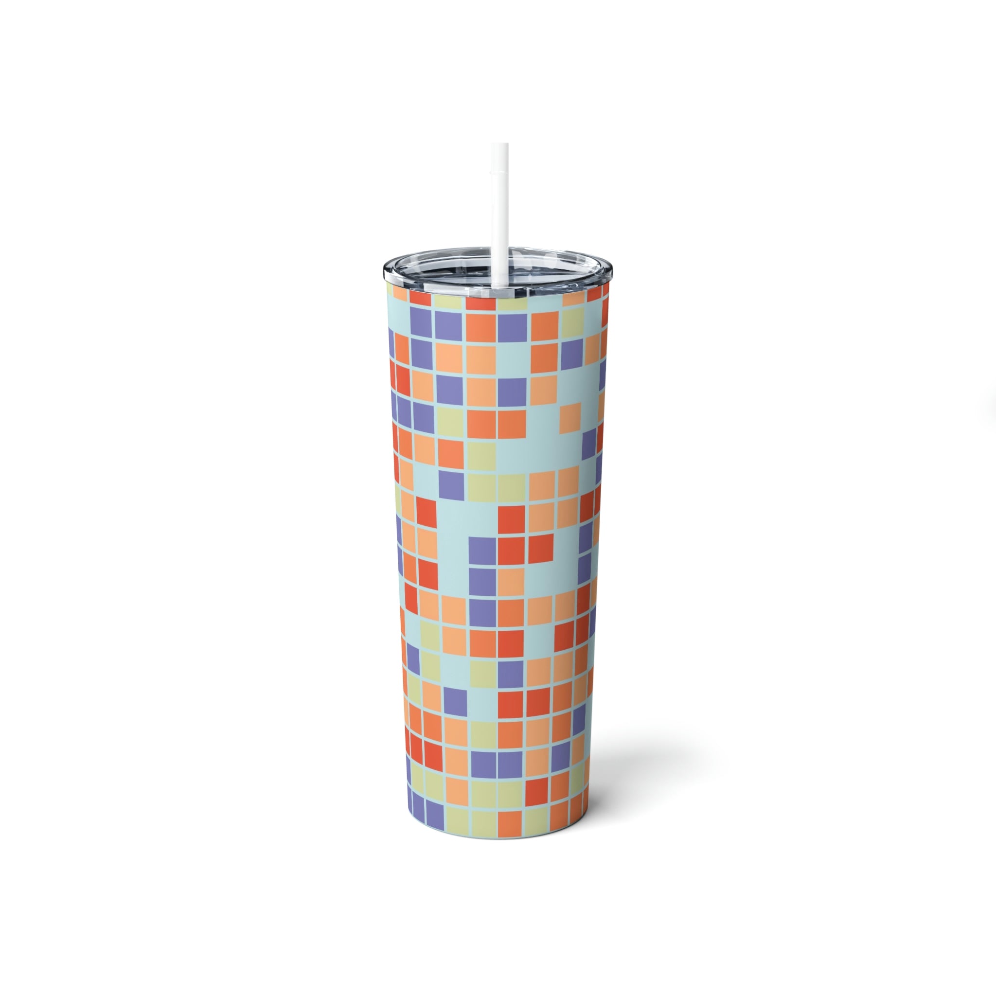 Floral Skinny Stainless Steel Tumbler with Straw - 20oz Insulated Iced Coffee Cup - Perfect for Office, Travel & Outdoor Activities