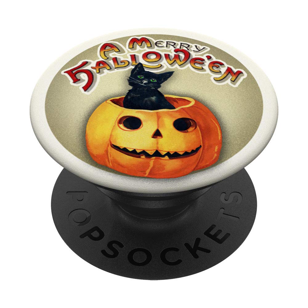 Vintage Halloween Cat in Pumpkin Ephemera - Swappable PopSockets PopGrip for Phones & Tablets - Perfect for Halloween Decorations, Party Favors & Phone Accessories
