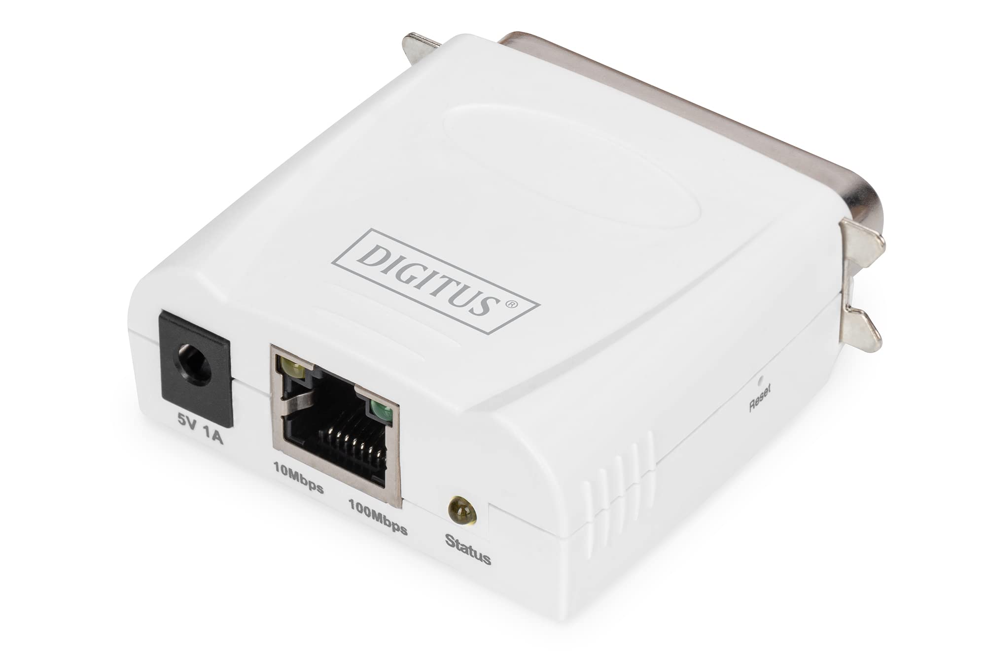 DIGITUS DN-13001-1 Fast Ethernet Print Server - White | High-Speed Network Printing Solution for Home & Office | Connect Multiple Printers to Your Network Easily