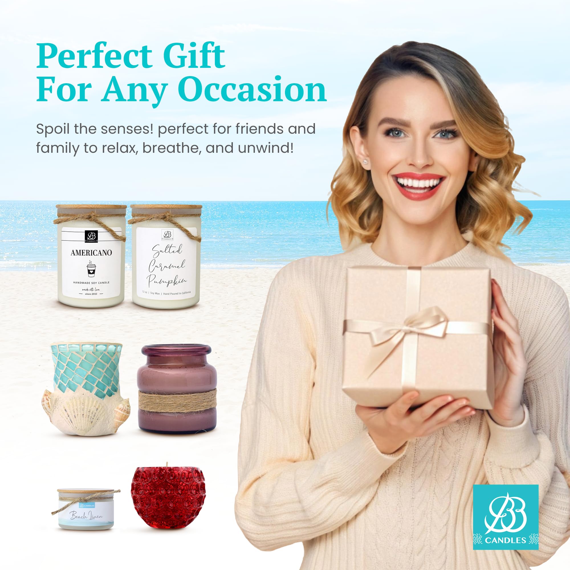 Hand-Poured Soy Candle with Seashell & Nautical Design - 13oz Luxury Home Decor Candle, 80+ Hour Burn Time, Beach Linen Scent - Perfect for Coastal Decor, Relaxation & Gift Giving