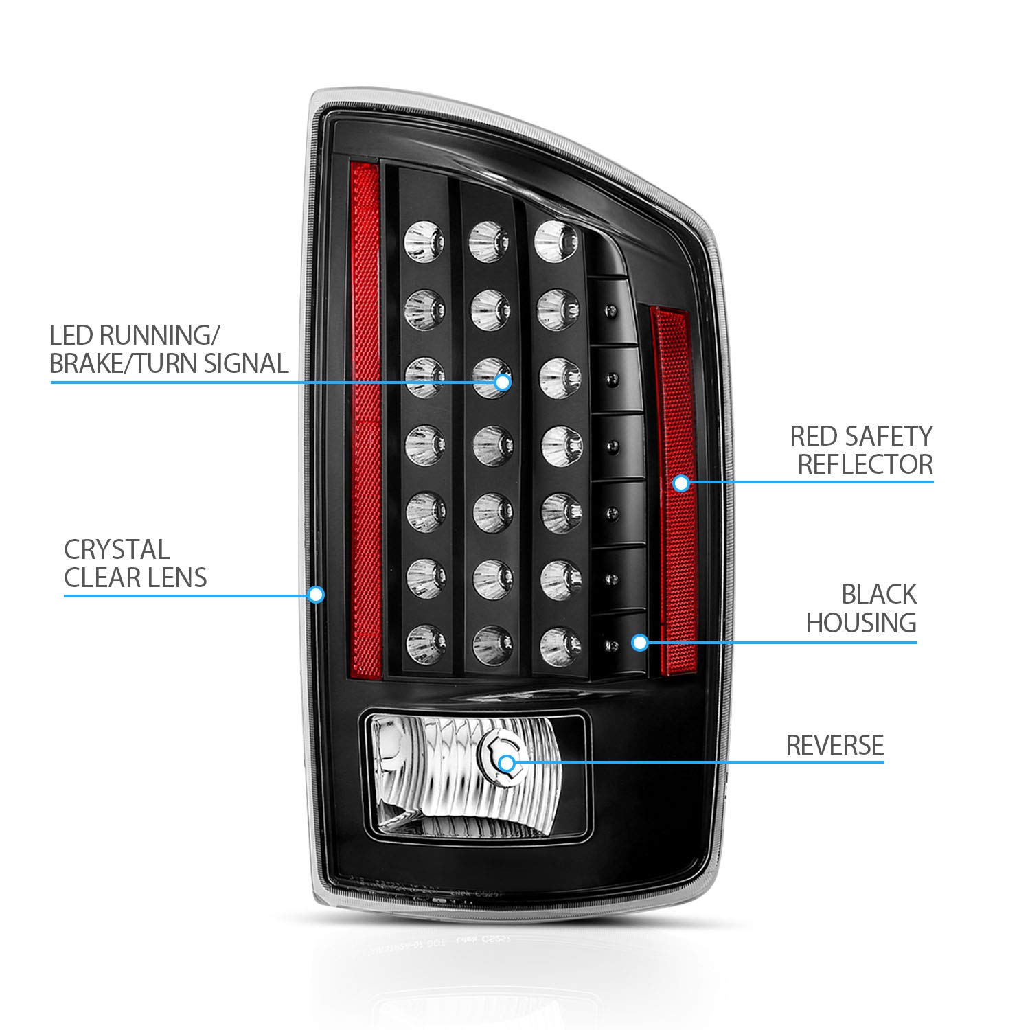 AmeriLite LED Tail Lights for 2007-2008 Dodge Ram 1500 & 2007-2009 Ram 2500/3500 Pickup Truck - Black Replacement Light Set (Pair) - Left & Right Side - Enhance Night Visibility & Safety