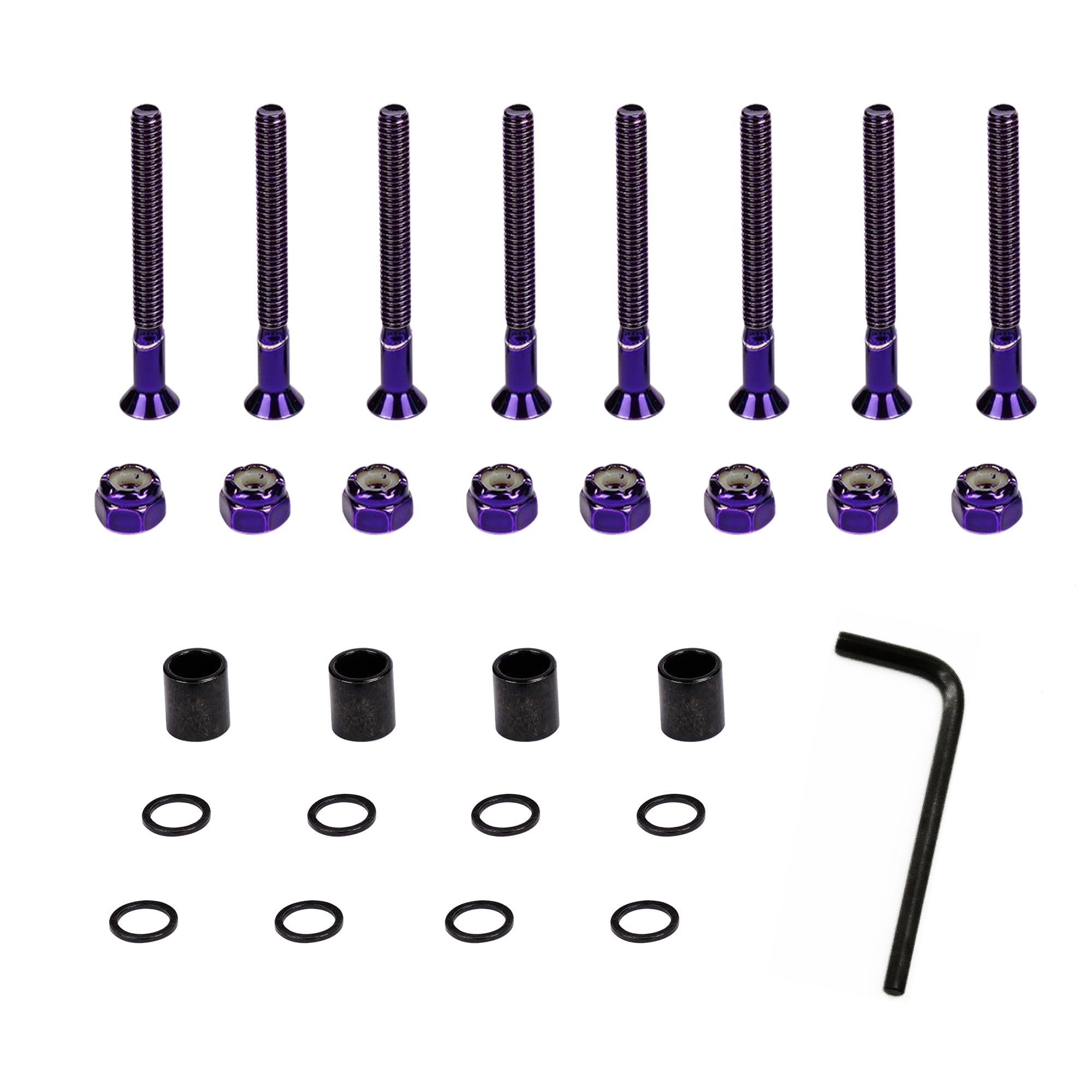 Purple Skateboard Hardware Kit - Ultra Strong Alloy Mounting Screws & Nuts Set for Longboards & Cruisers | Perfect for Board Assembly, Maintenance & Customization