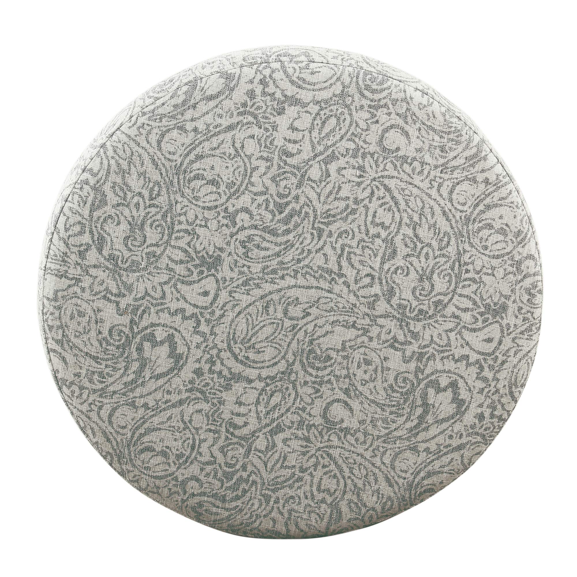 Homepop Round Upholstered Storage Ottoman - Gray Floral Fabric Footrest with Hidden Storage for Living Room & Bedroom | Perfect for Extra Seating & Home Organization