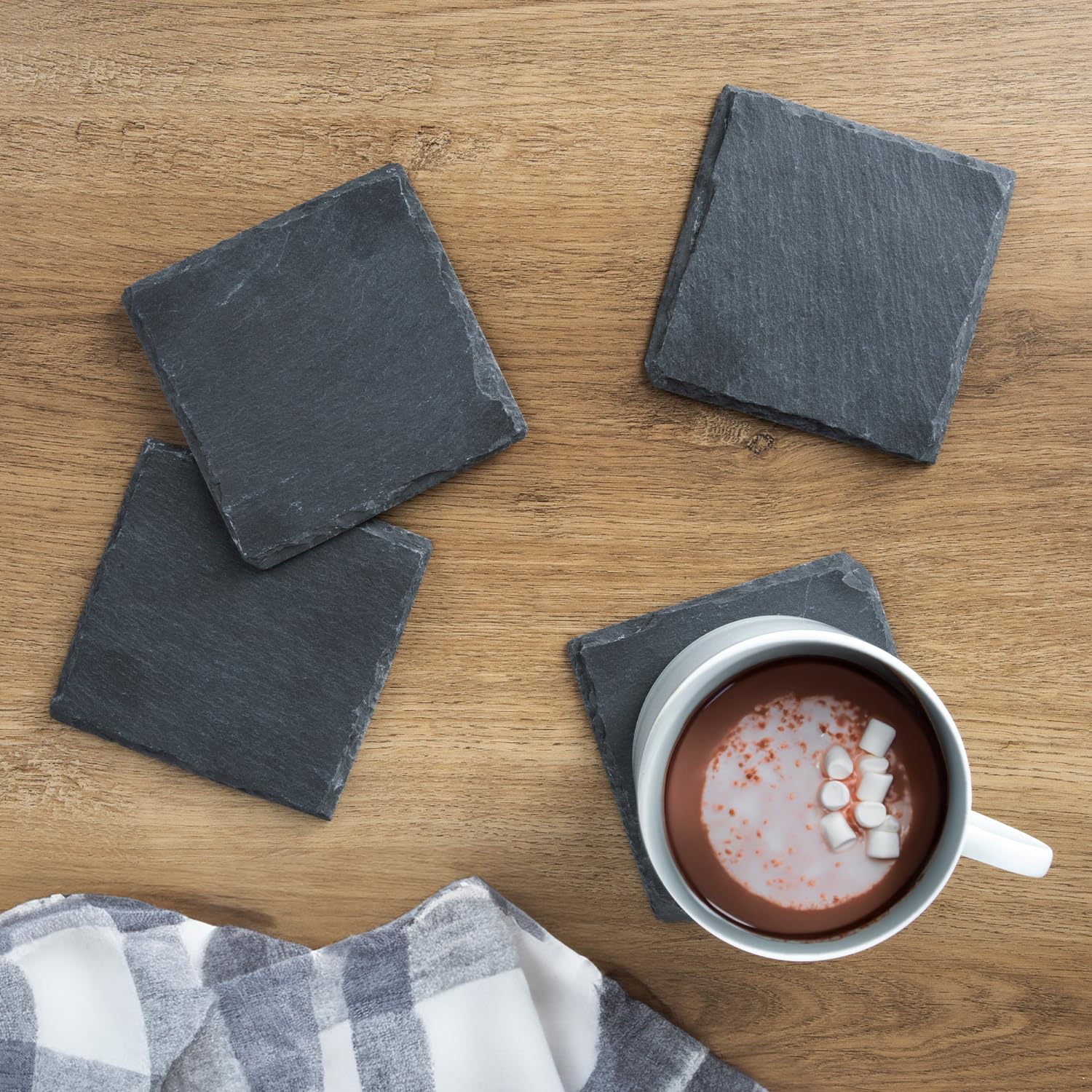 Thirstystone 4 Pack Natural Gray Slate Coasters with Cork Backing - Elegant Stone Drink Coasters, Heat Resistant & Easy to Clean - Perfect for Coffee Tables, Bars, and Home Decor