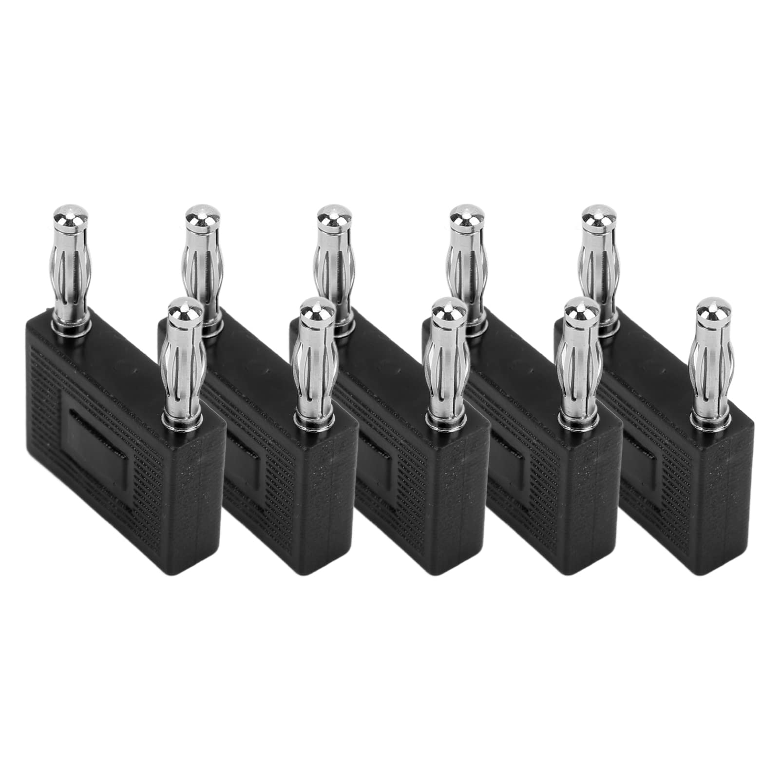 5PCS 4mm Double Row Banana Plug Speaker Connectors - Gold Plated Audio Cable Tips for Home Theater, Stereo System & Speaker Wire Connections (Black)