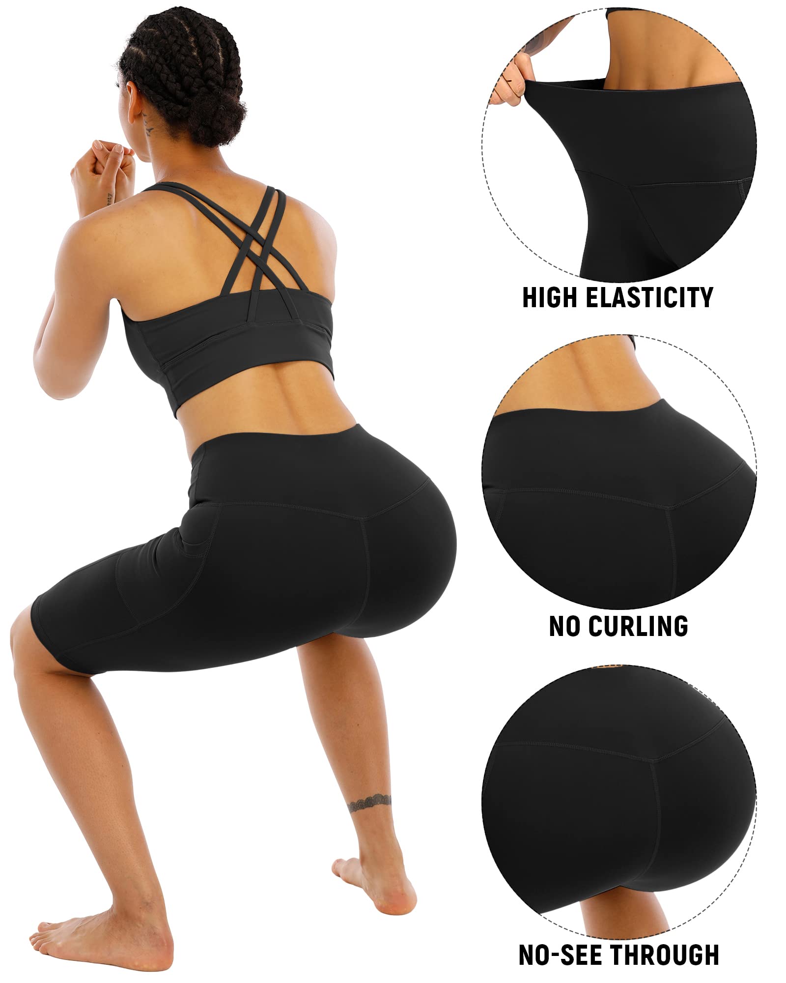 WHOUARE Women's High Waisted Yoga Shorts 4-Pack with Pockets - Tummy Control Workout Shorts for Running, Cycling, Gym & Lounge Wear