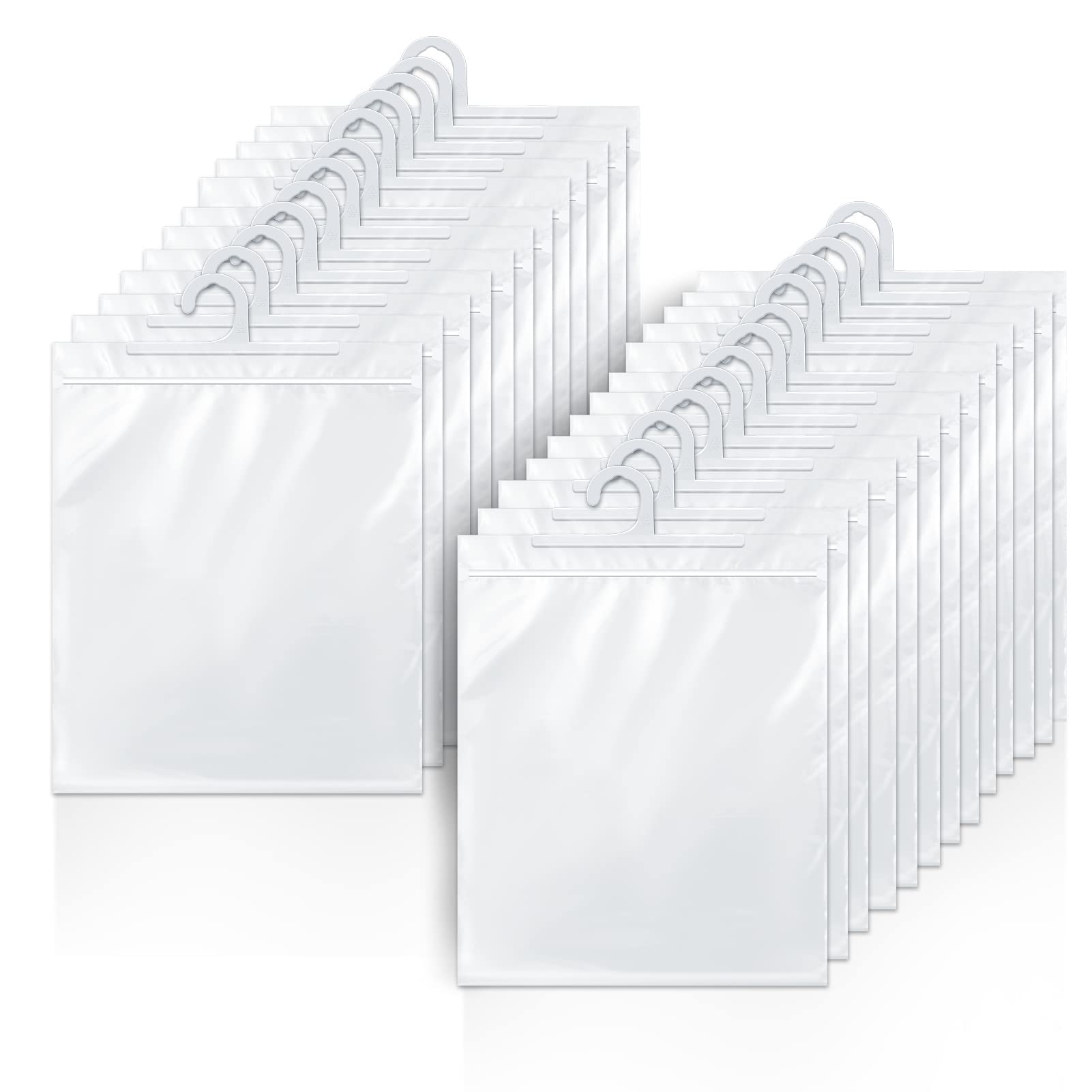 24 Pack Clear Plastic Hanging Storage Bags with Large Hooks - 10 x 12.5 Inch Organizer Pouches for Classroom, Library, Pharmacy & Retail Use - Perfect for School Supplies, Books & Medicine Storage