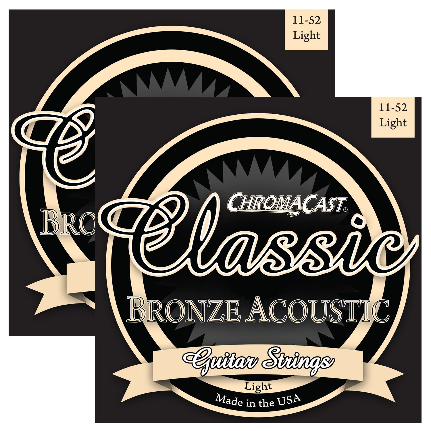 ChromaCast CC-GS-CB-L-2PACK Classic Bronze Acoustic Guitar Strings .011-.052 Gauge, 2-Pack Set for Folk, Country & Fingerstyle Playing