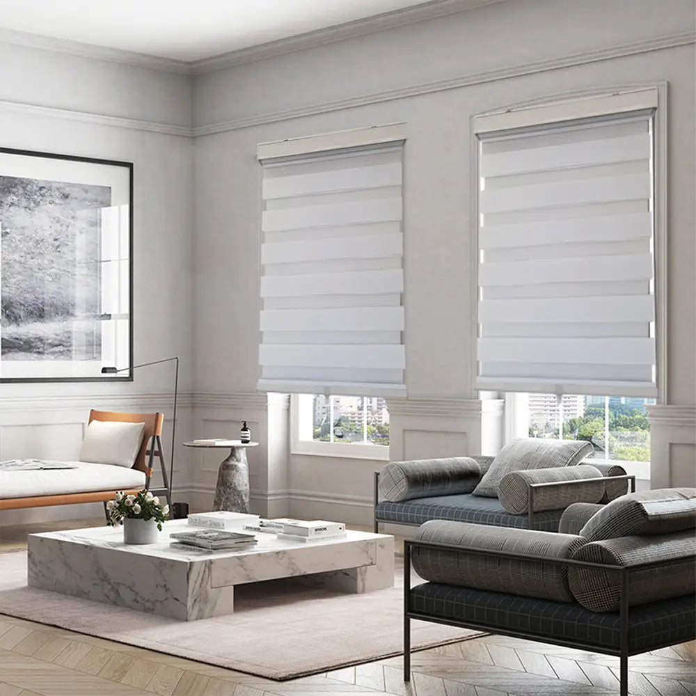 ITY CDNW 1 22 Olivia Stone Cordless Polyester Zebra Day Night Blackout Window Blinds 22x84 Inches White - Perfect for Bedroom, Living Room & Office Light Control