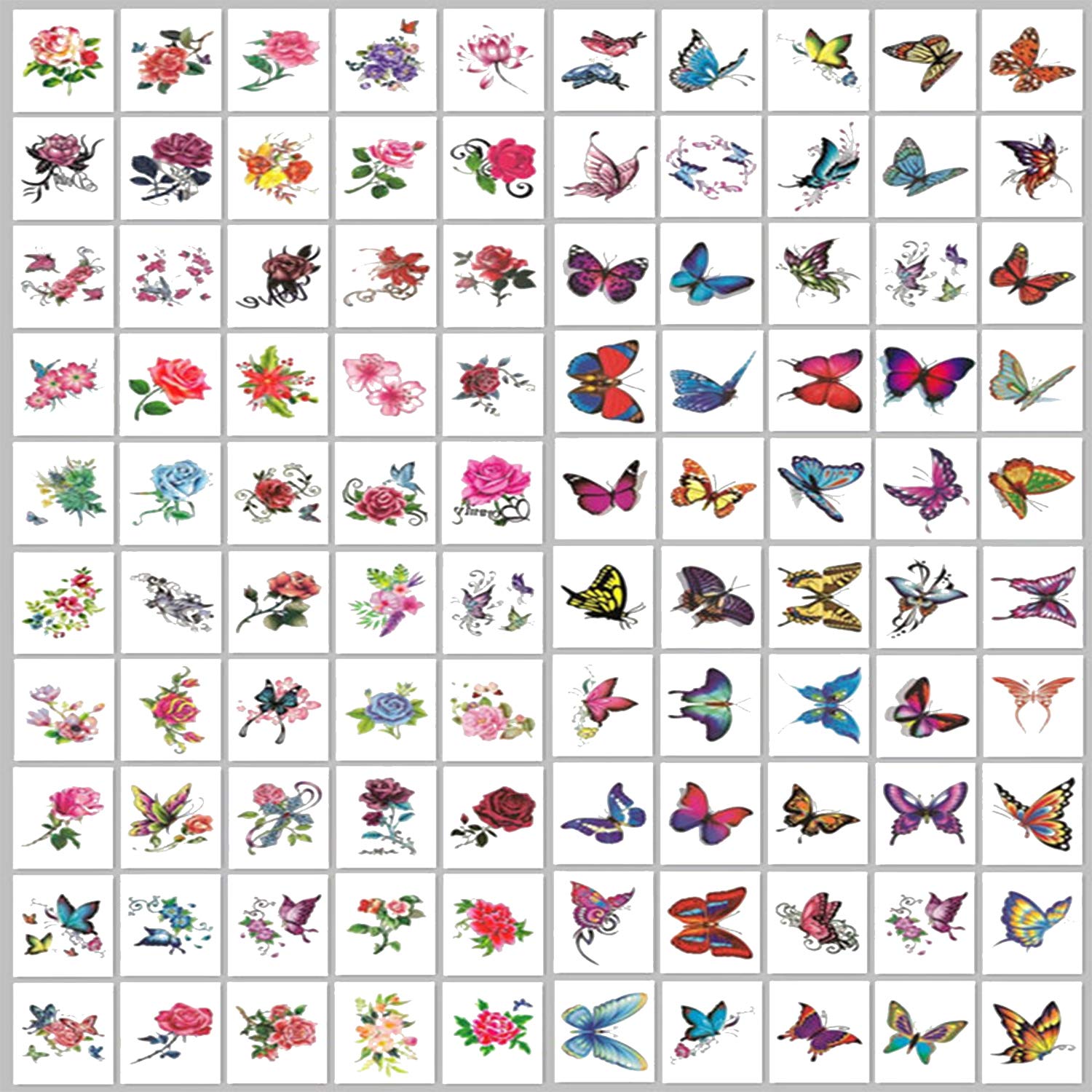100 Pcs Butterfly Flower Temporary Tattoos - Waterproof Fake Tattoos for Women & Kids - Small Sexy Floral Tattoo Stickers for Girls - Perfect for Parties, Festivals, Beach & Summer Fun