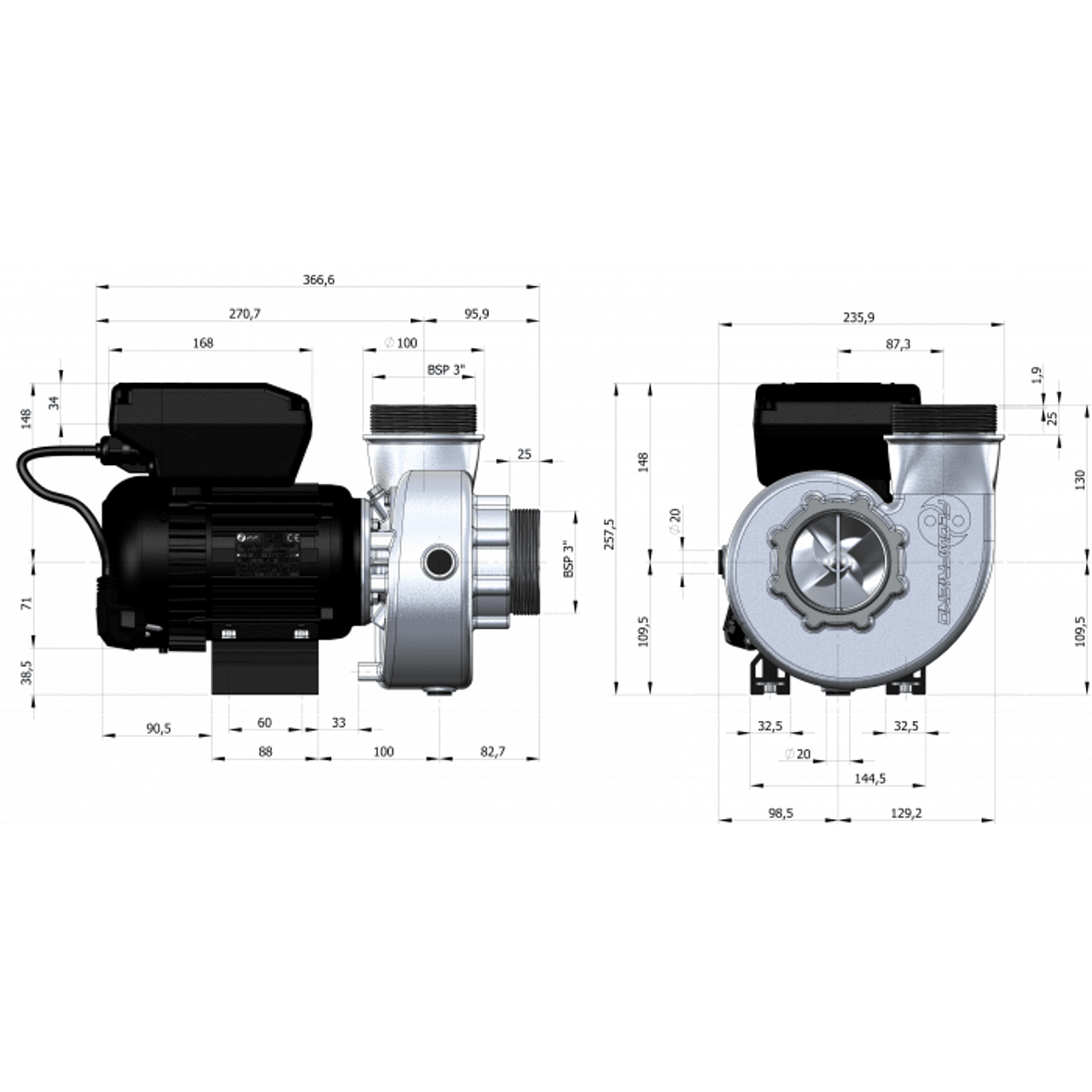 FlowFriend Standard 70m3/h Water Pump with PVC Fittings - Ideal for Garden Irrigation, Pool Maintenance & Home Water Transfer