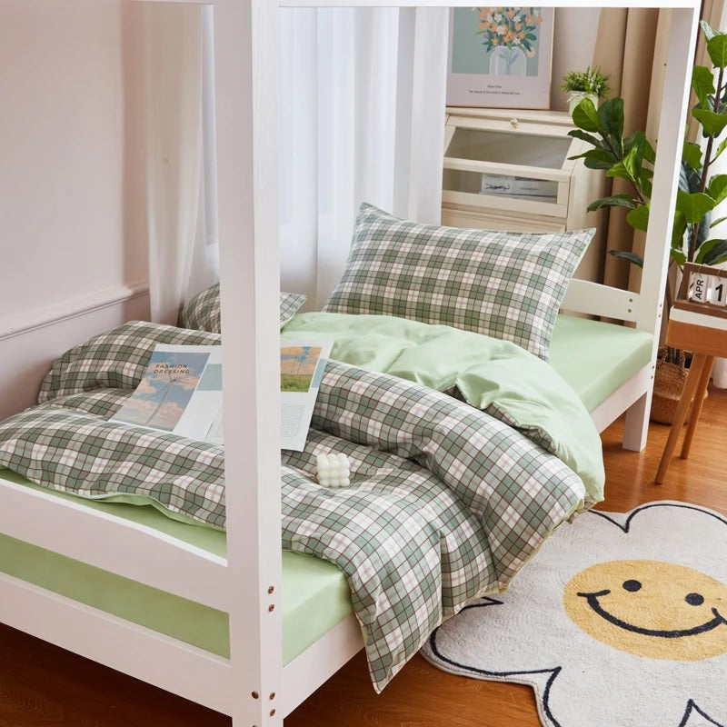 Sage Green Plaid Dorm Bedding Set - Twin XL Size, 4-Piece College Bedding for Girls & Boys - Soft Microfiber Comforter, Sheet Set & Pillowcases - Perfect for Dorm Rooms, Apartments & Teen Bedrooms