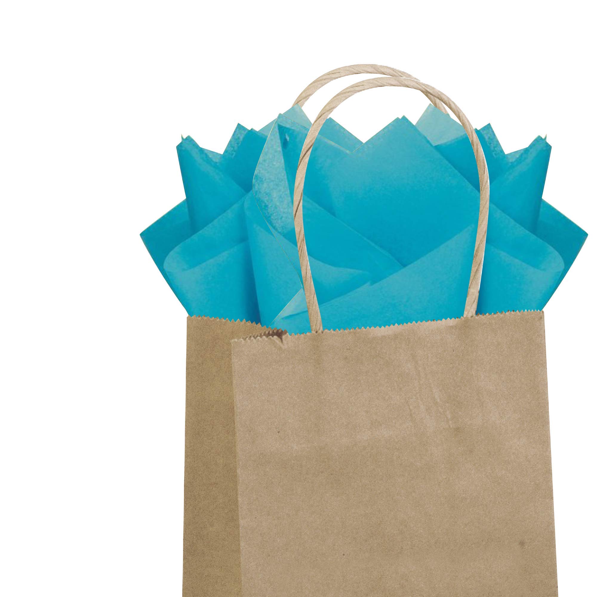 Natural Brown Kraft Paper Gift Bags 50ct + 100ct Turquoise Teal Gift Tissue Paper Set - Eco-Friendly Party Favor Packaging for Weddings, Birthdays & Baby Showers