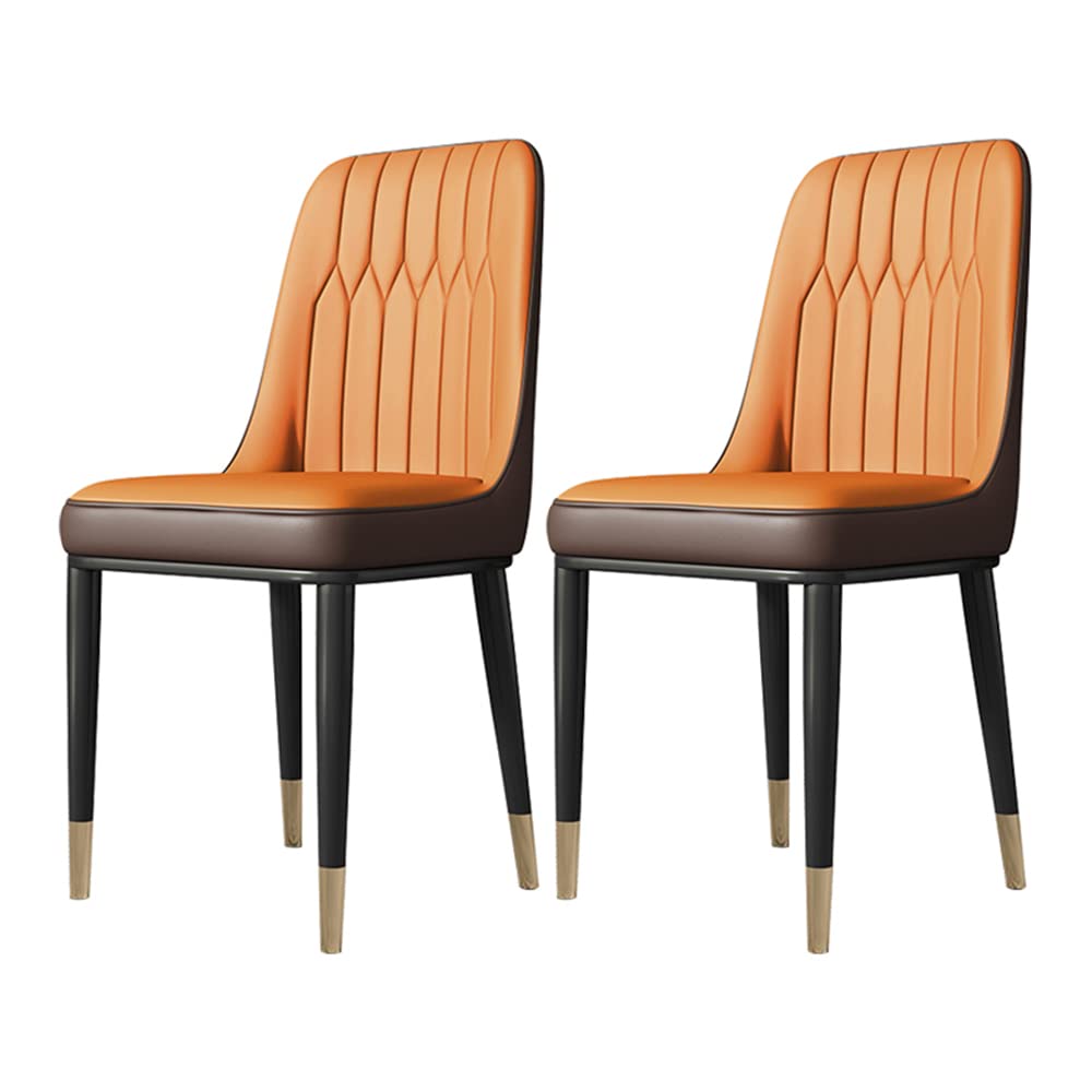 Modern Metal Dining Room Side Chair - Parsons Armless Design with Luxurious Leather Upholstery & Brass/Gold Legs - Perfect for Home, Restaurant, or Office Use - Orange (1 Piece)